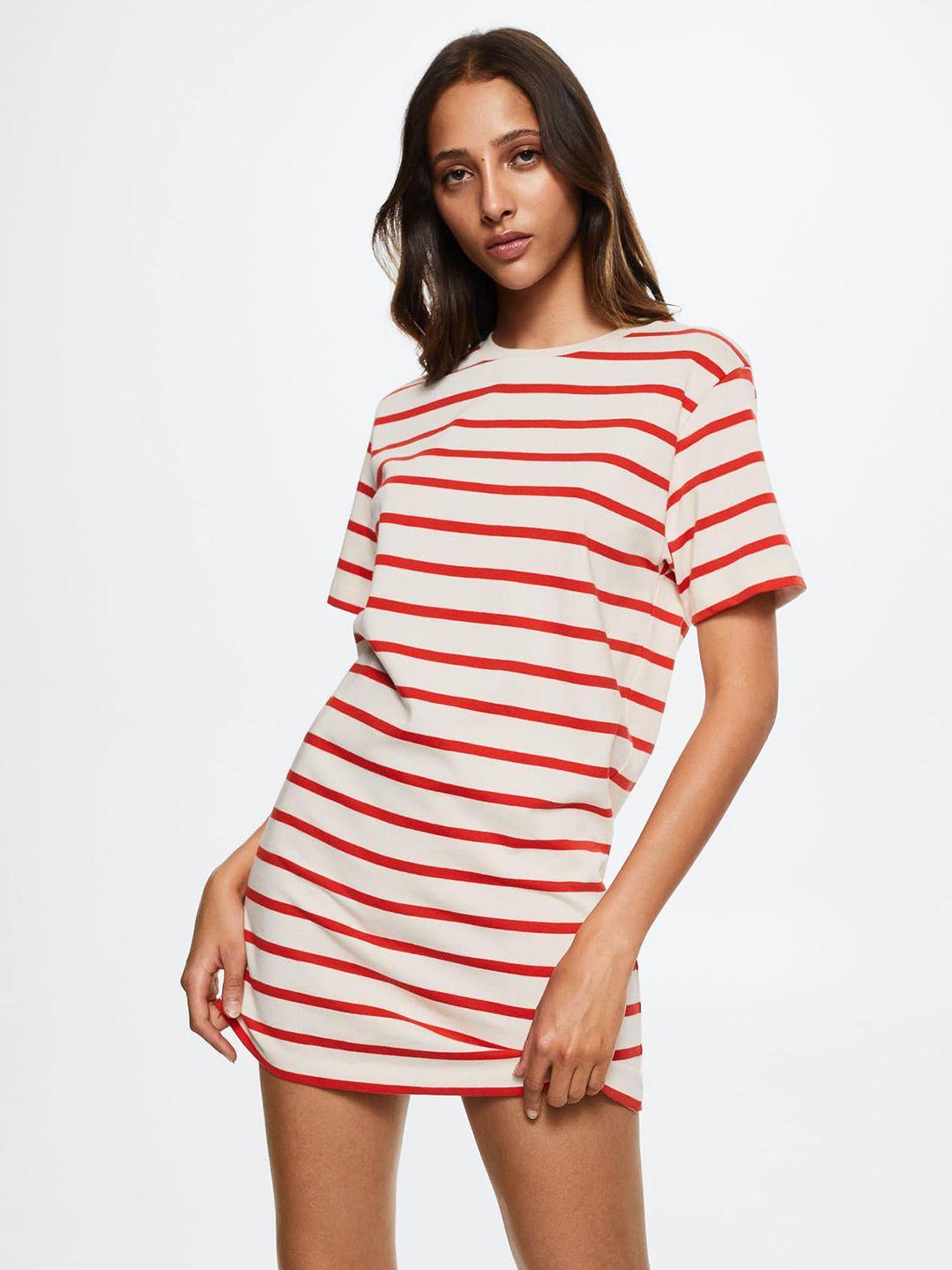 mango beige & red striped sustainable t-shirt dress