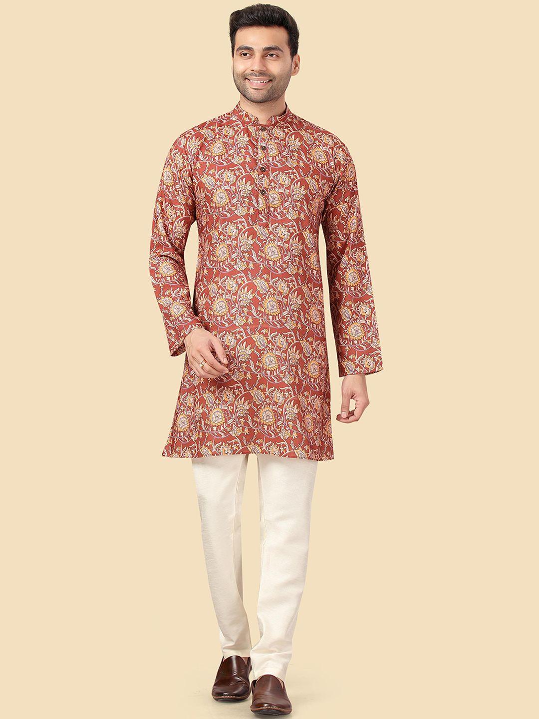 here&now men maroon floral kurta