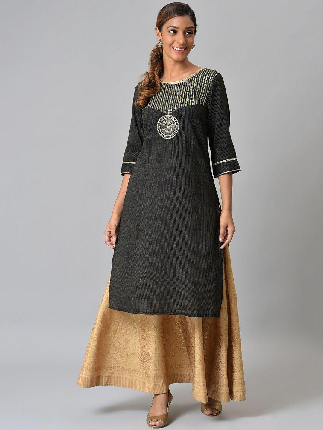 aurelia women black yoke design thread work kurta