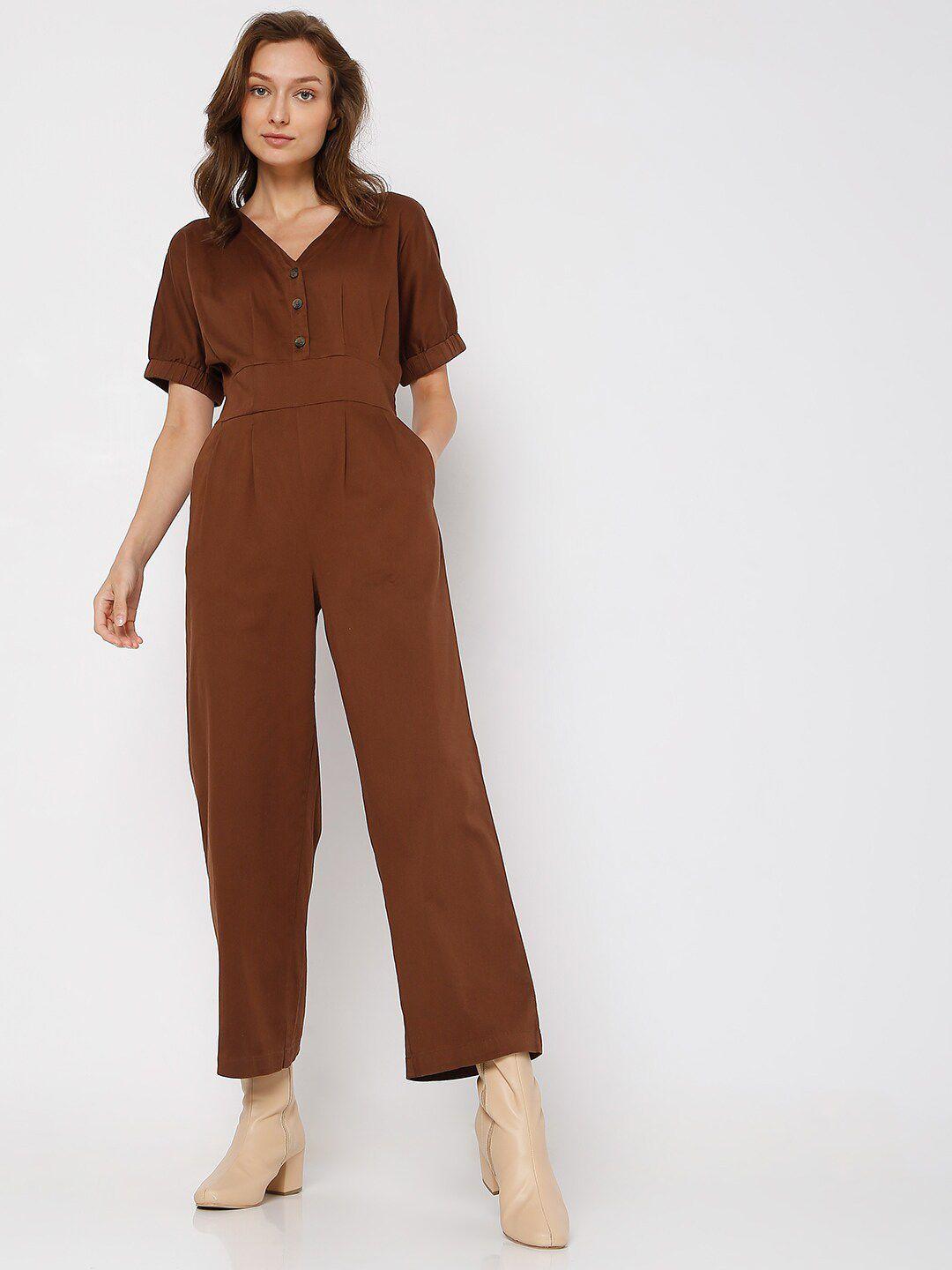 vero moda brown solid basic jumpsuit