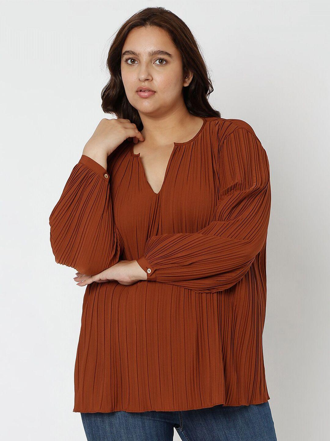 vero moda curve women brown cuffed sleeves top