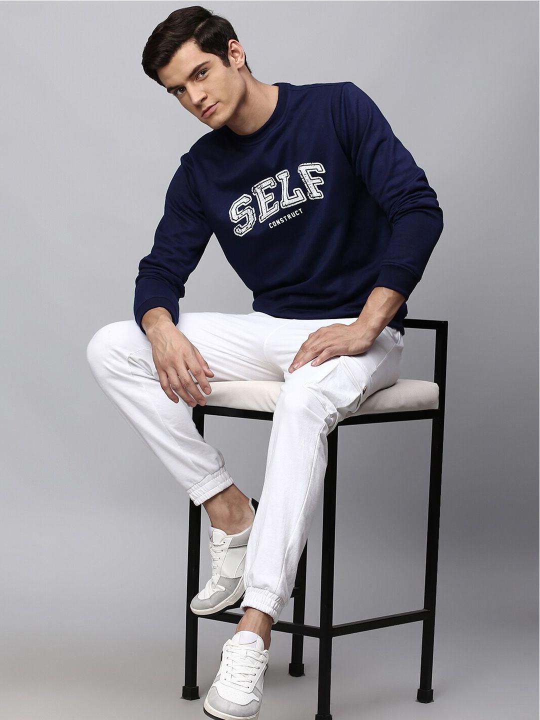 high star men navy blue printed sweatshirt