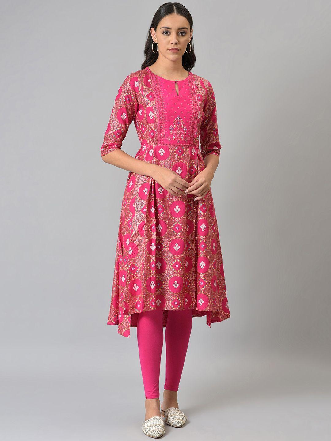 w women  floral embroidered panelled kurta with churidar