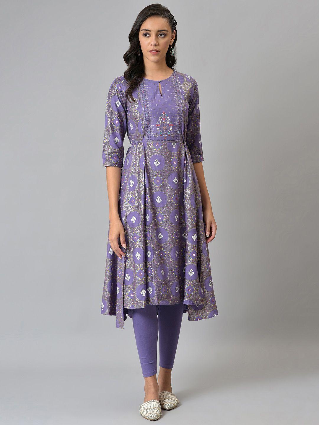 w women floral printed pleated kurta set