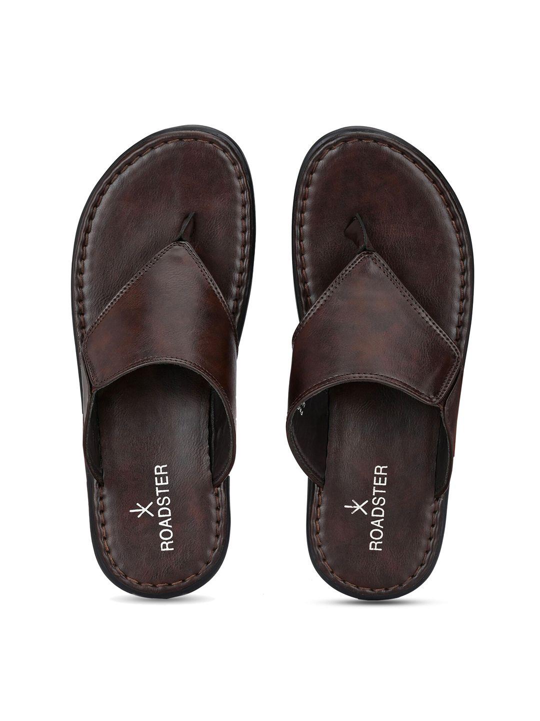 roadster men brown leather comfort sandals