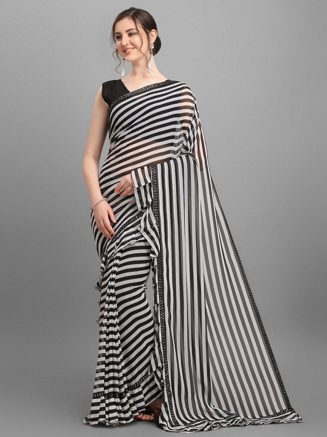 b4me.com white & black striped saree