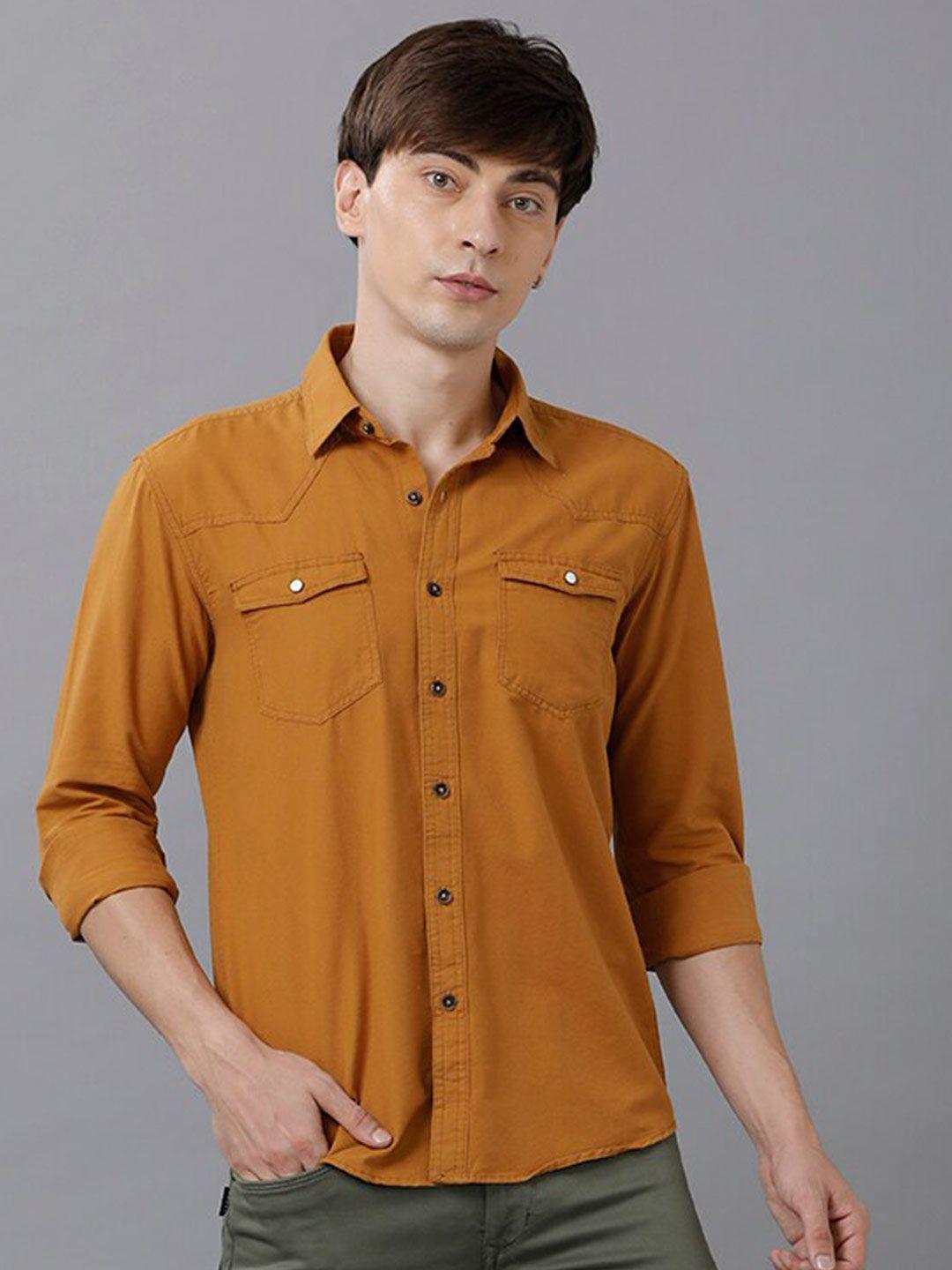 yovish men brown smart slim fit casual shirt