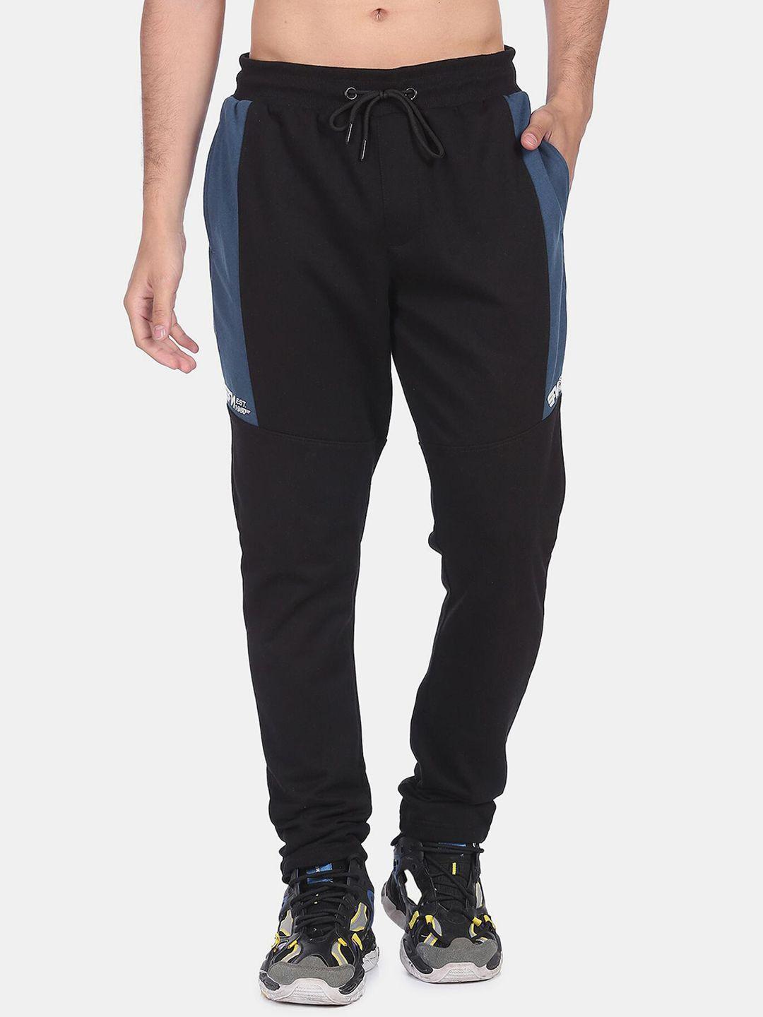 flying machine men black & blue straight-fit contrast panel joggers