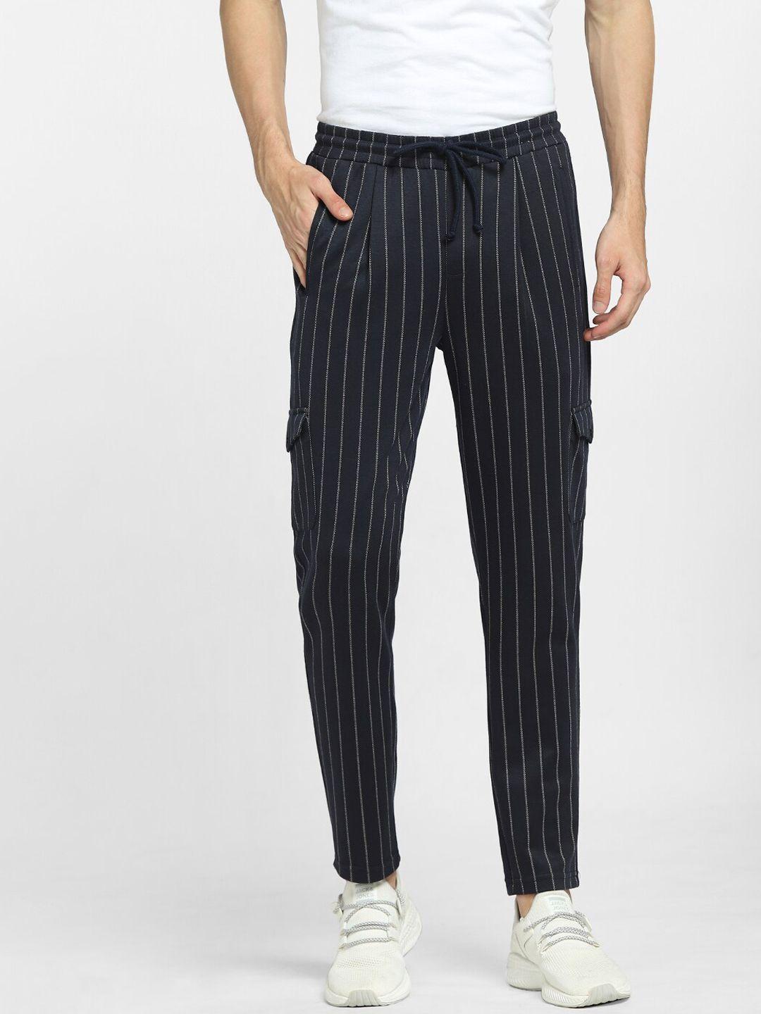 jack & jones men blue striped high-rise trousers