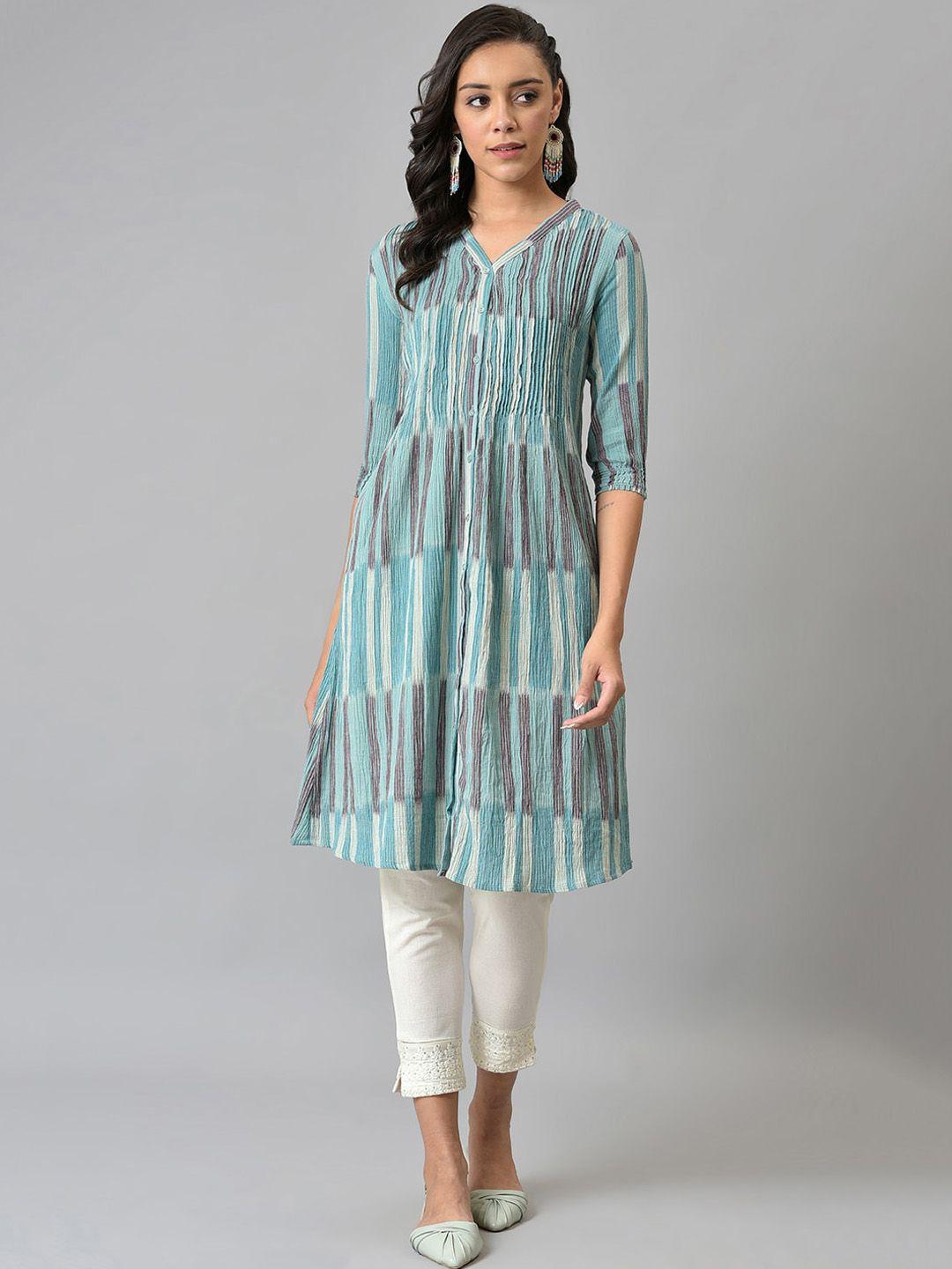 w women blue ikkat cotton kurta