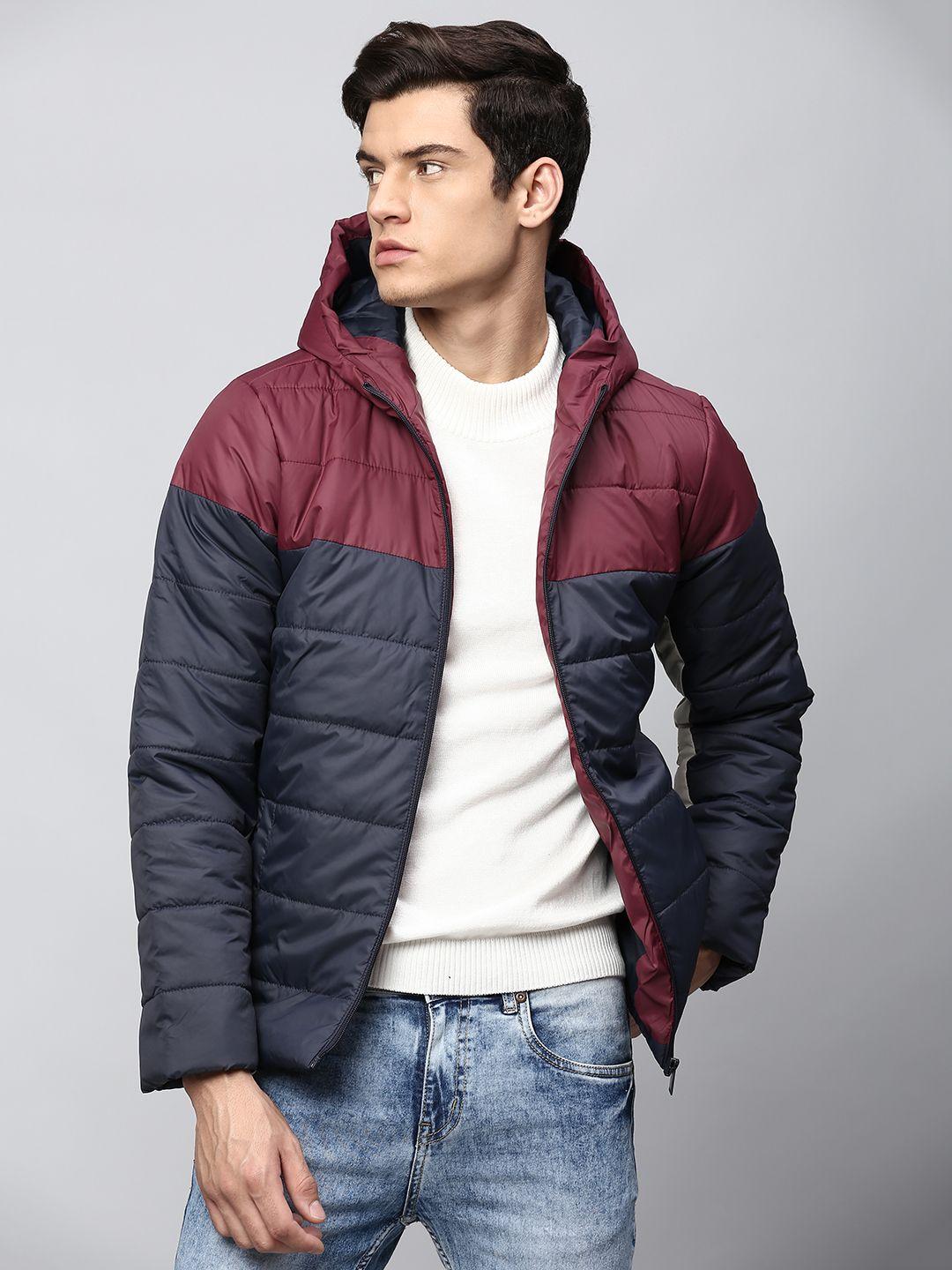 dennis lingo men navy blue colourblocked lightweight outdoor padded jacket