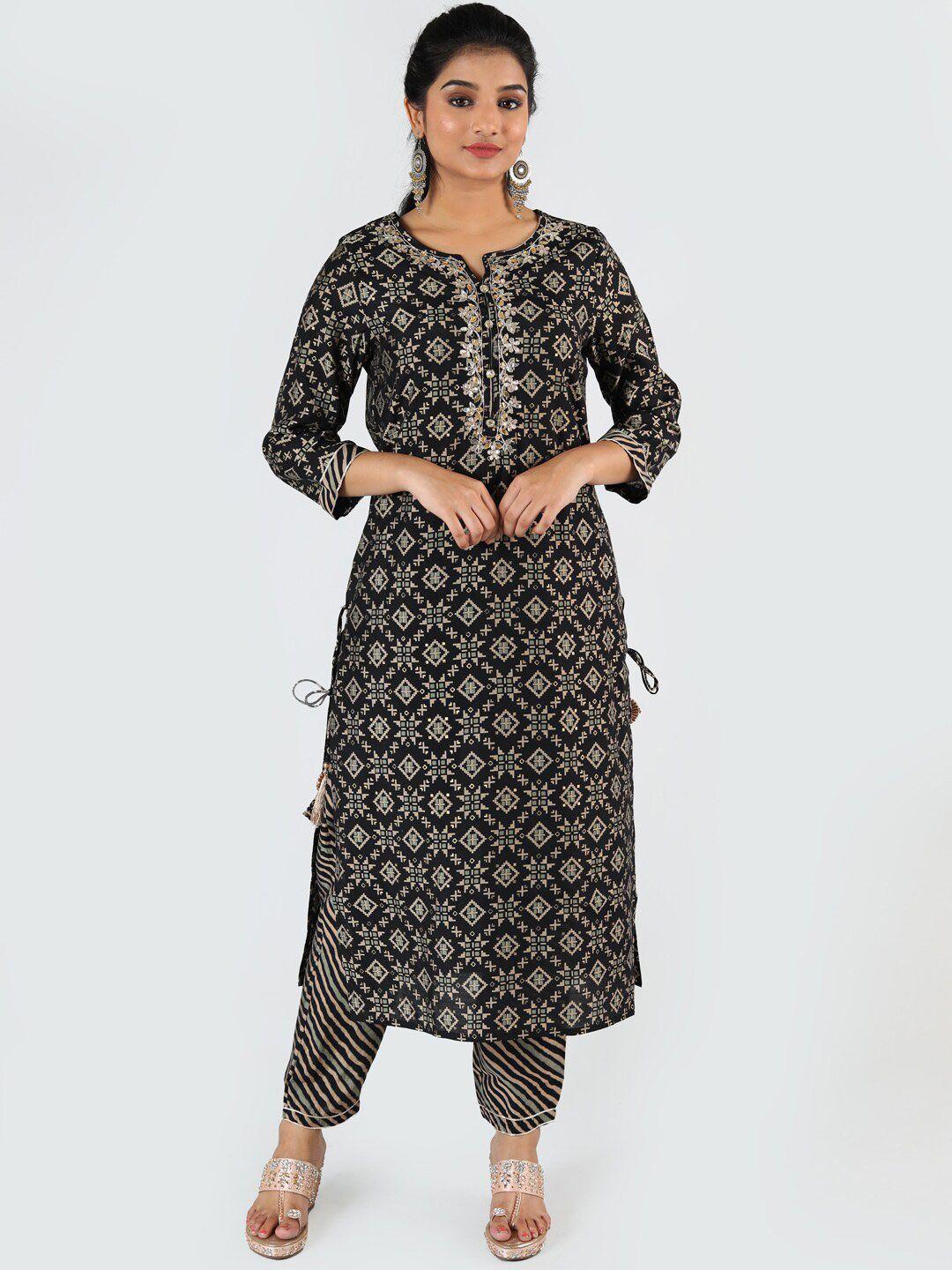 taruni women black printed kurta with trouser