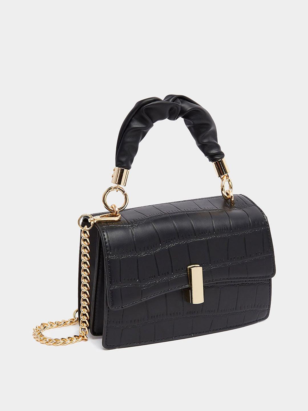 styli black textured structured handheld bag