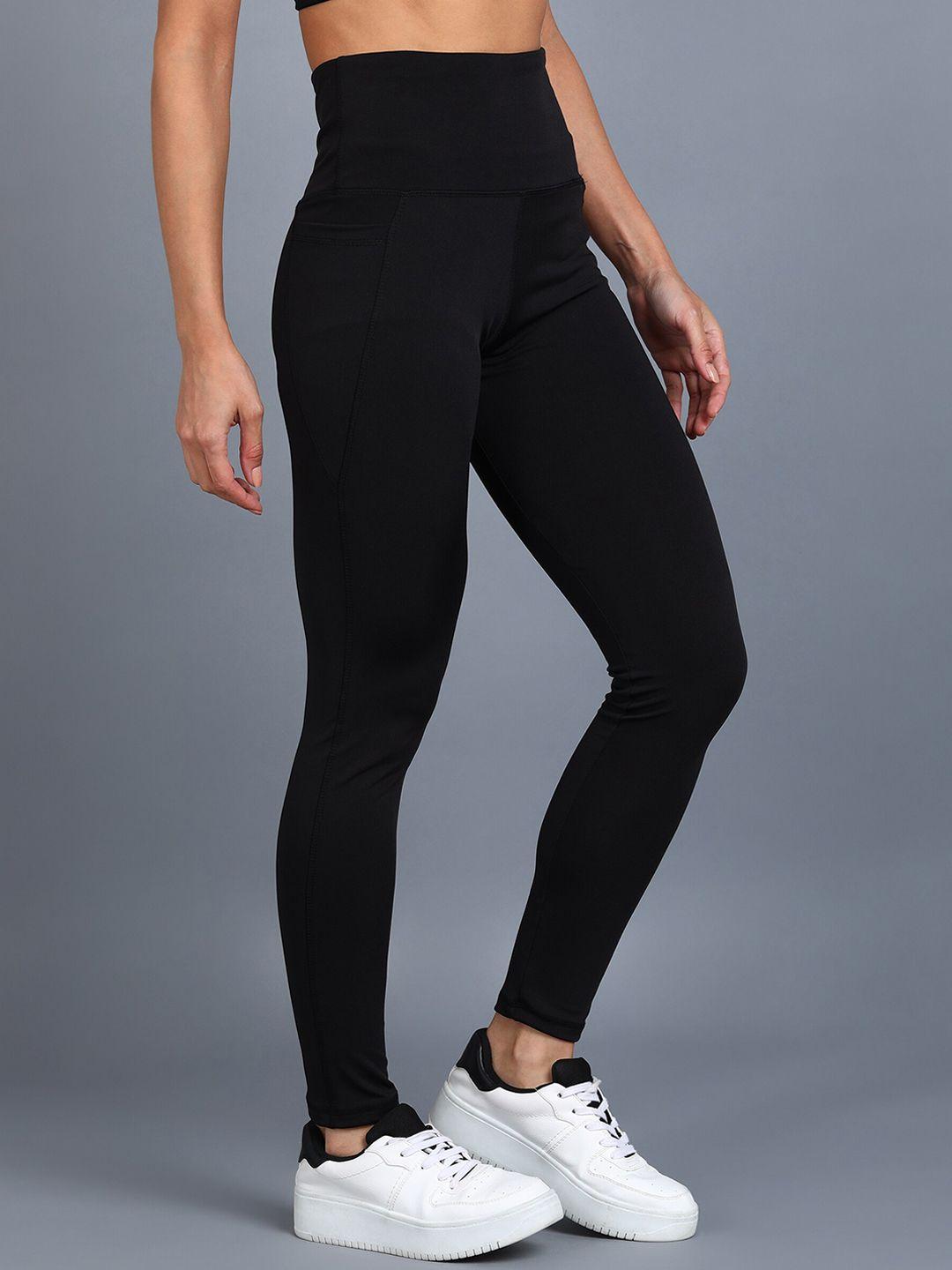 rock paper scissors women black solid ankle length training tights