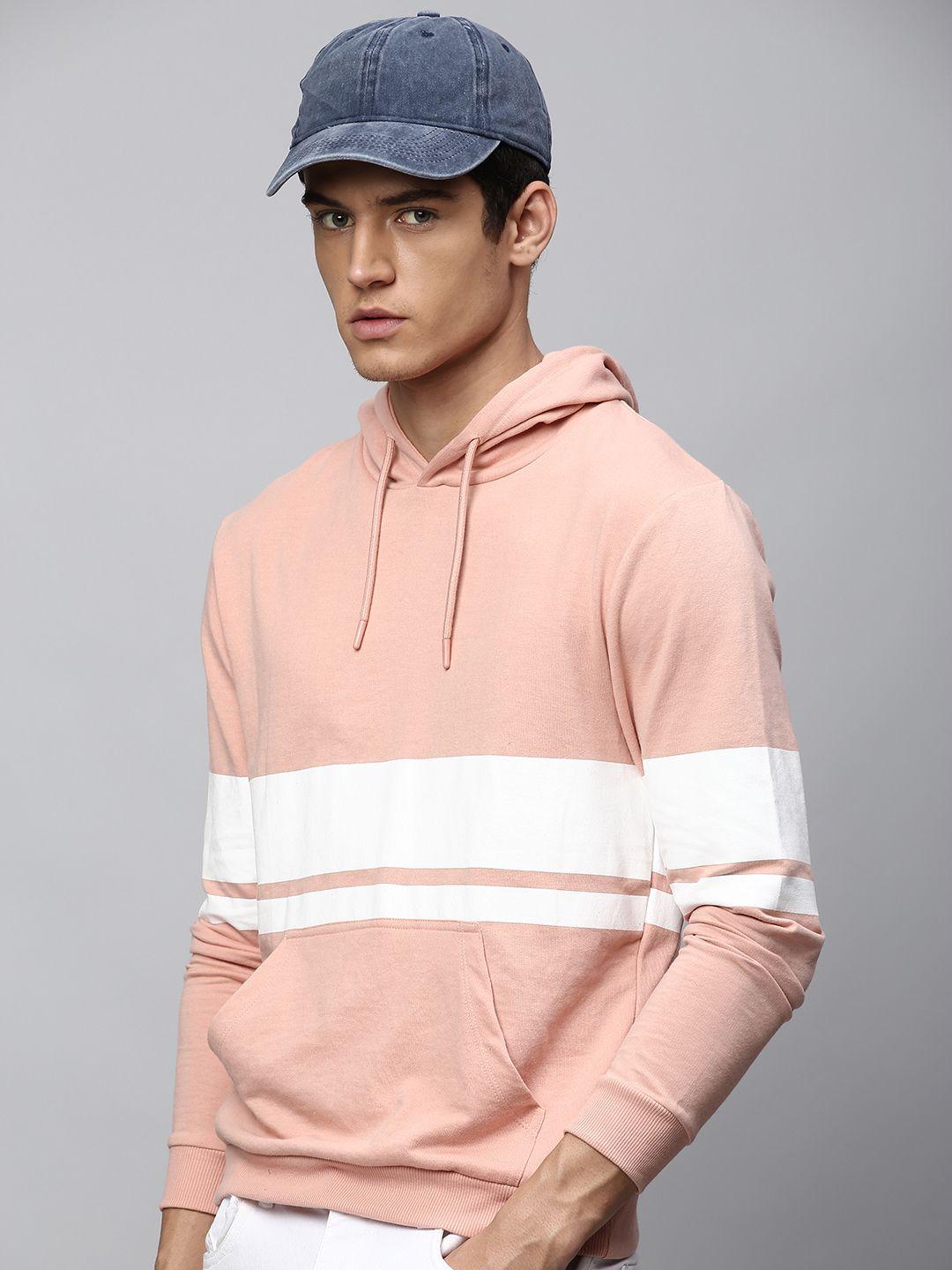 dennis lingo men pink colourblocked hooded sweatshirt