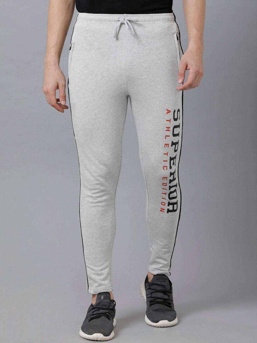 madsto men grey melange solid pure cotton slim-fit track pants