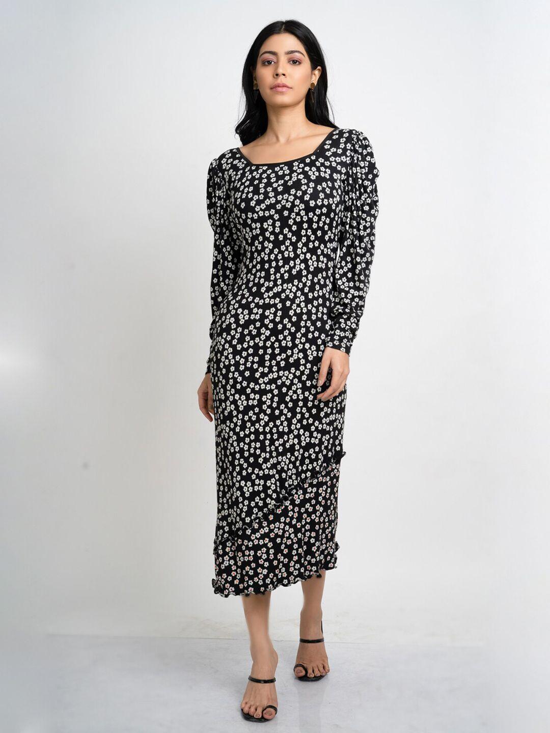 hencemade black & white floral sheath midi dress