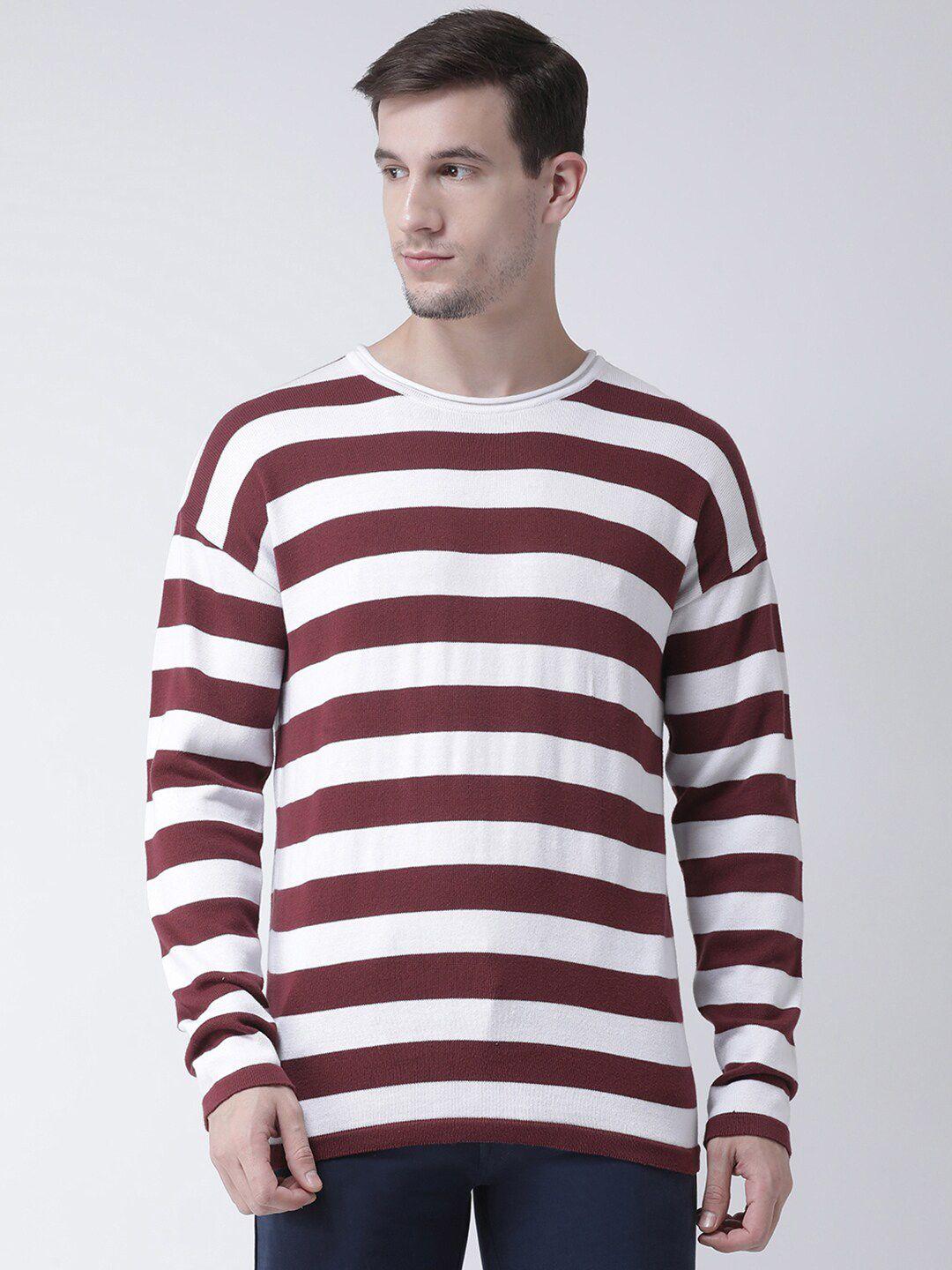 club york men white & maroon striped pullover