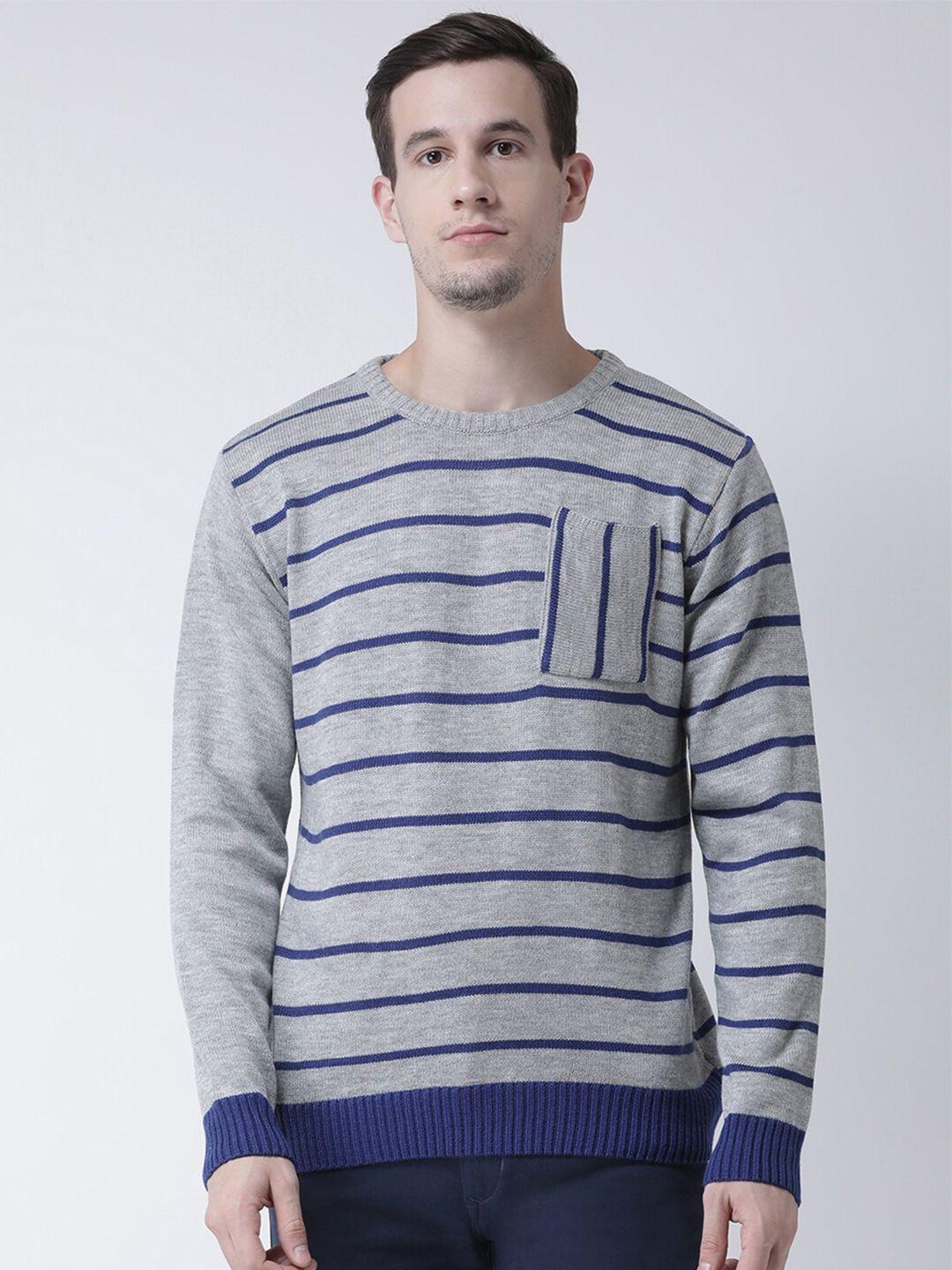 club york men grey & blue striped pullover