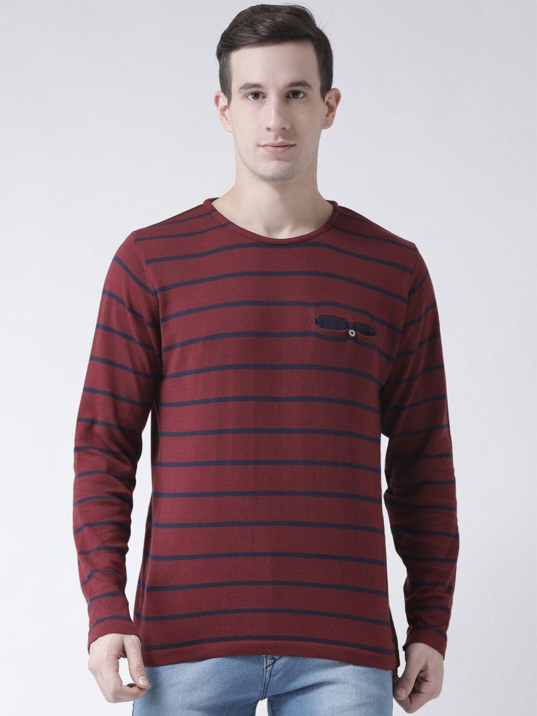 club york men maroon & blue striped pullover