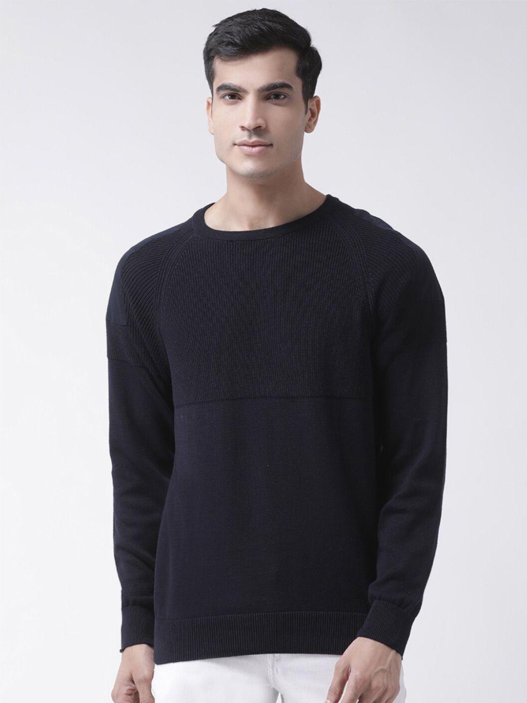 club york men navy blue solid pullover