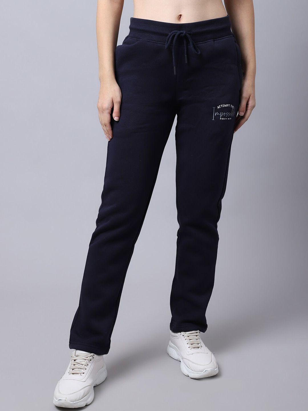 cantabil women navy blue solid cotton track pants