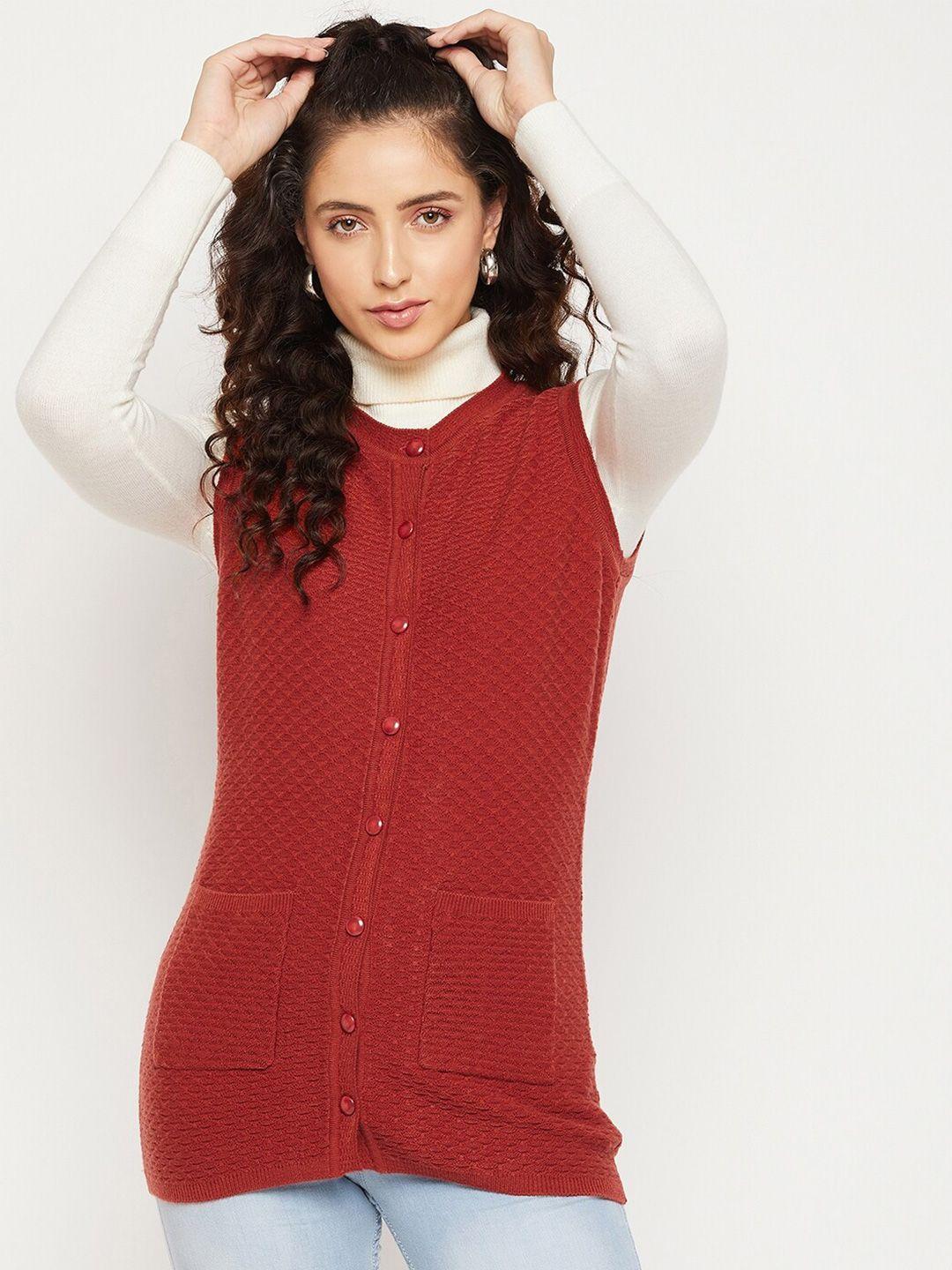 madame women rust solid cardigan