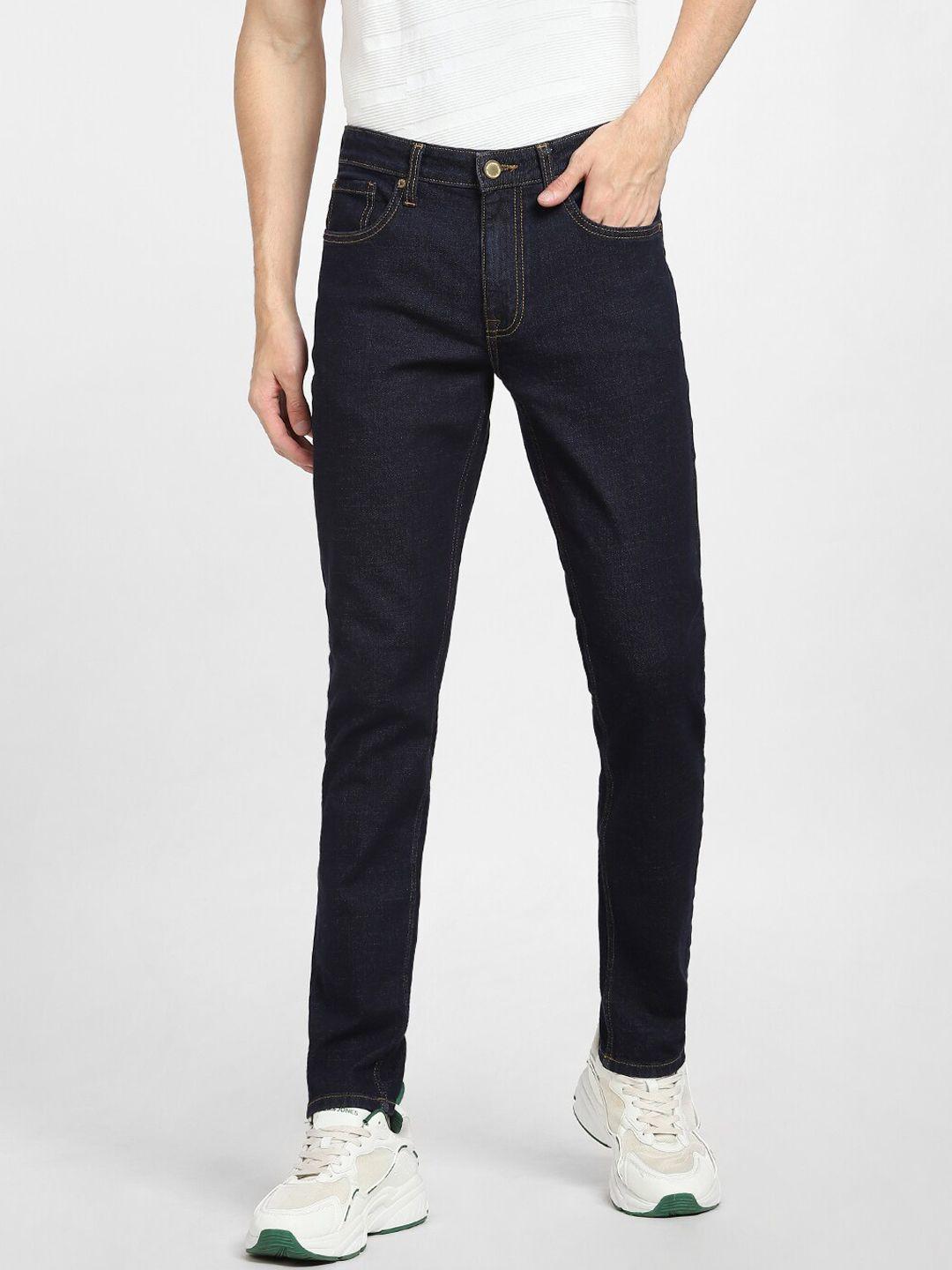 jack & jones men navy blue regular fit low-rise no fade jeans