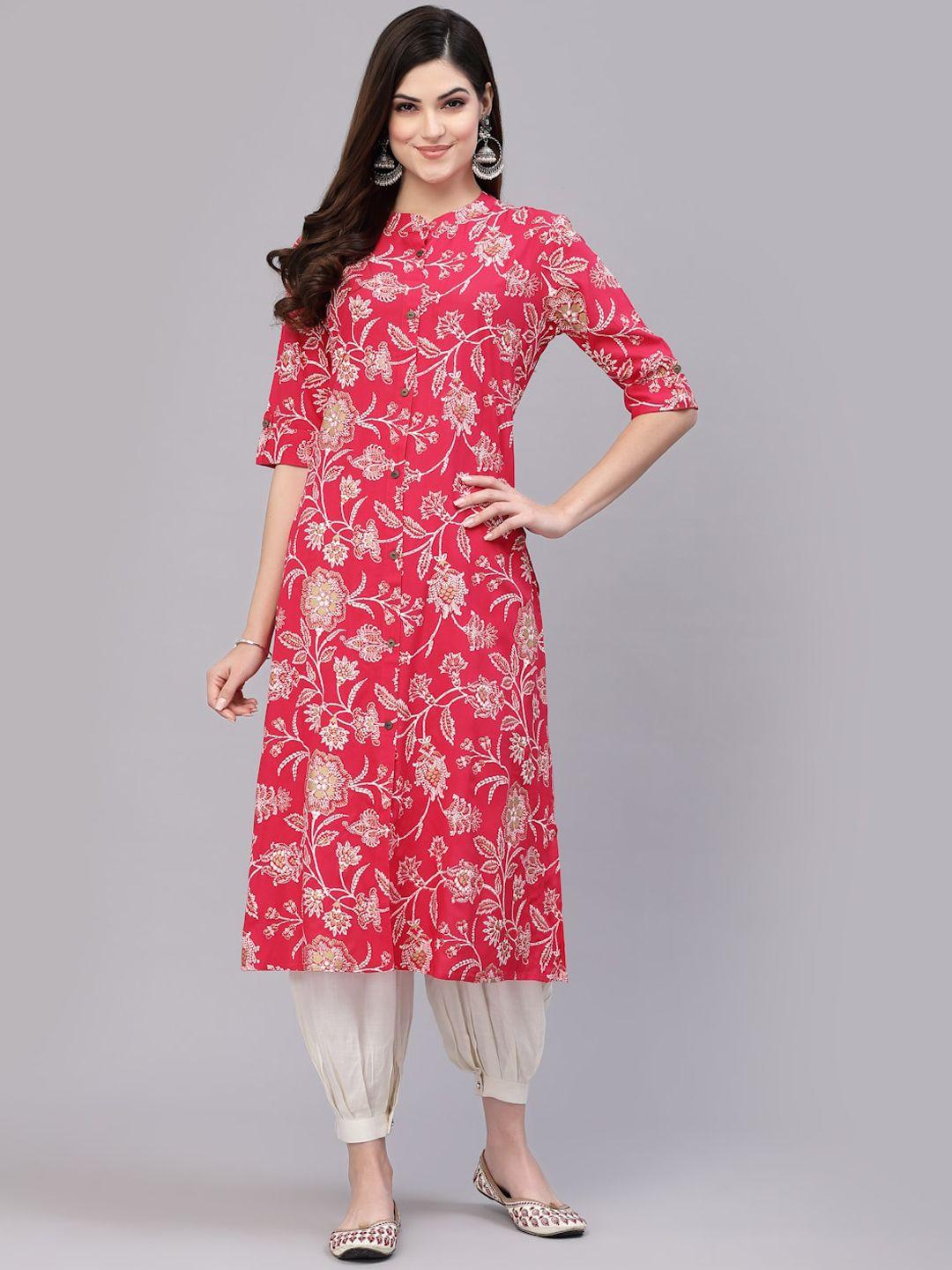 stylum women pink floral printed a-line kurta