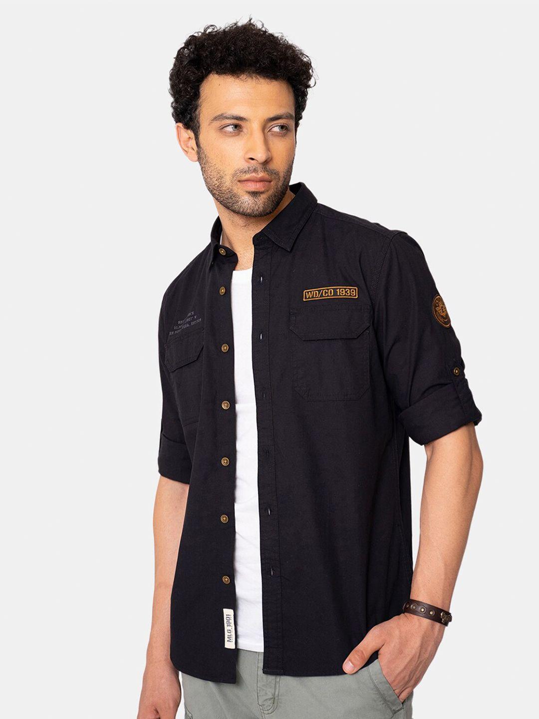 royal enfield men cotton black printed casual shirt