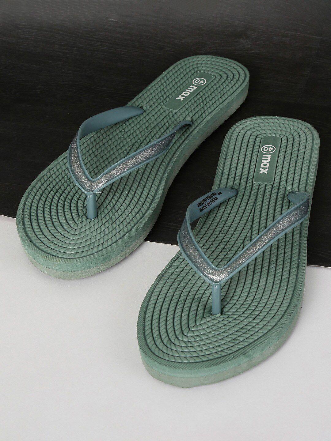 max women green self-design slip-on flip flops