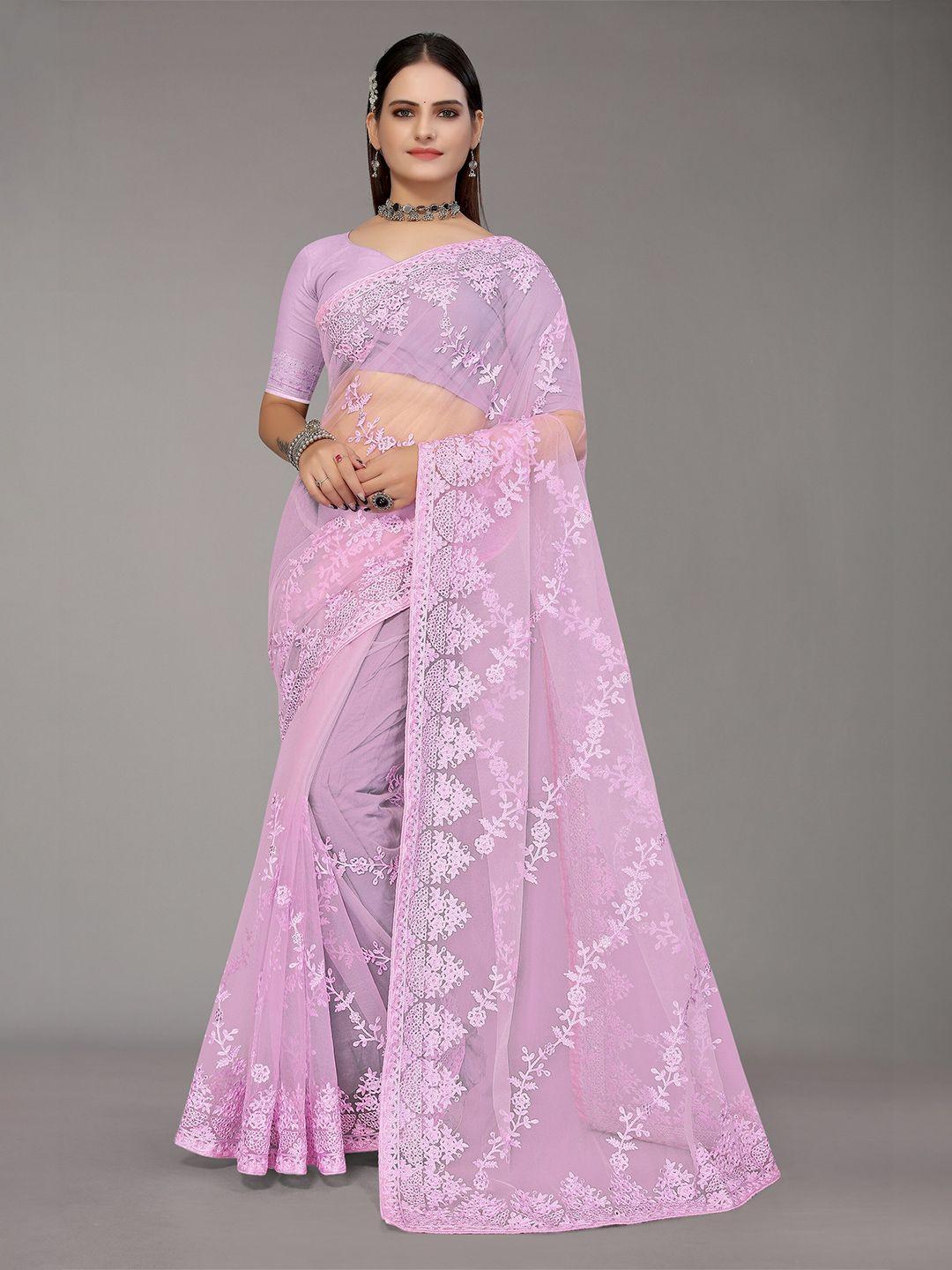 nimayaa purple floral beads and stones net mangalagiri saree