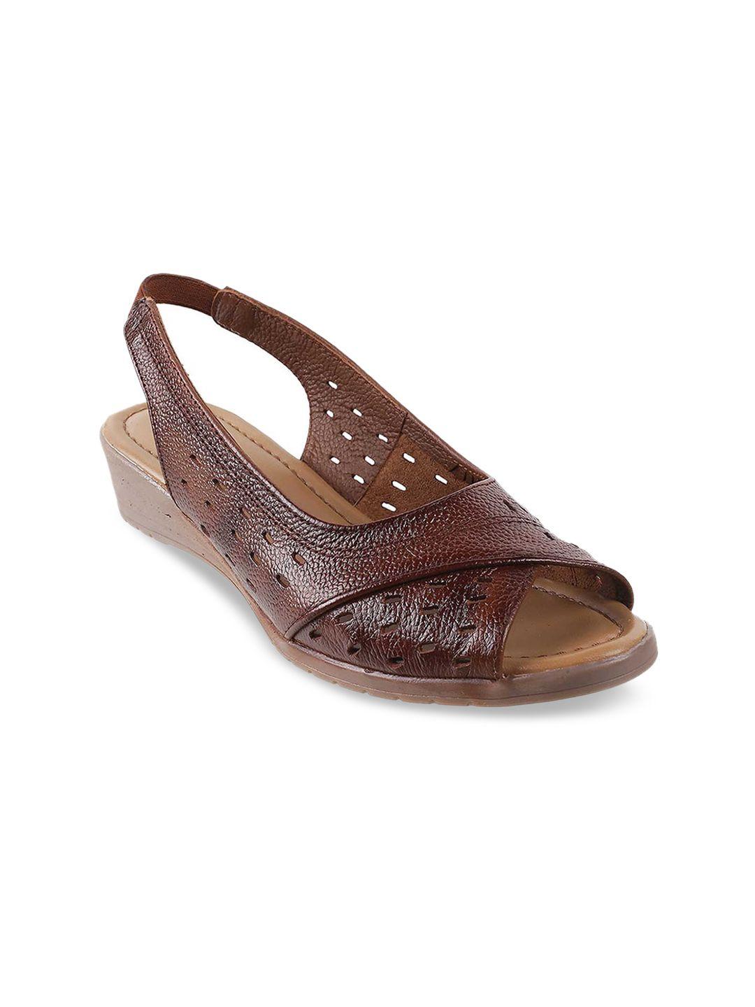 mochi rust textured leather wedge sandals with laser cuts