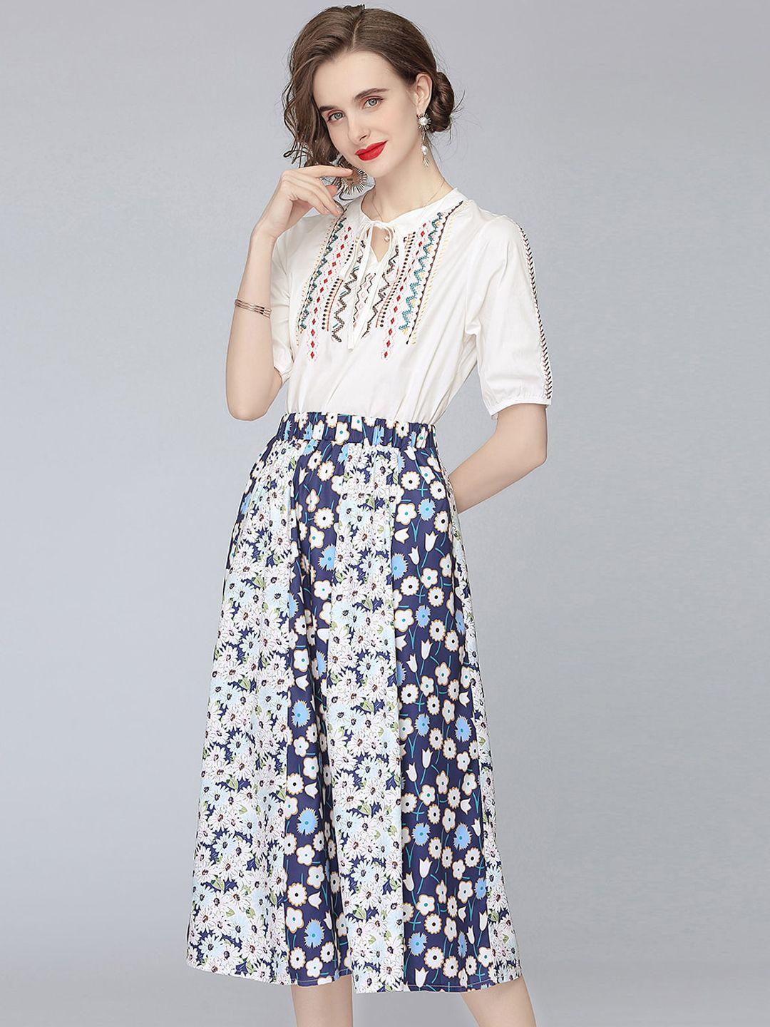 jc collection women white & blue printed co-ords