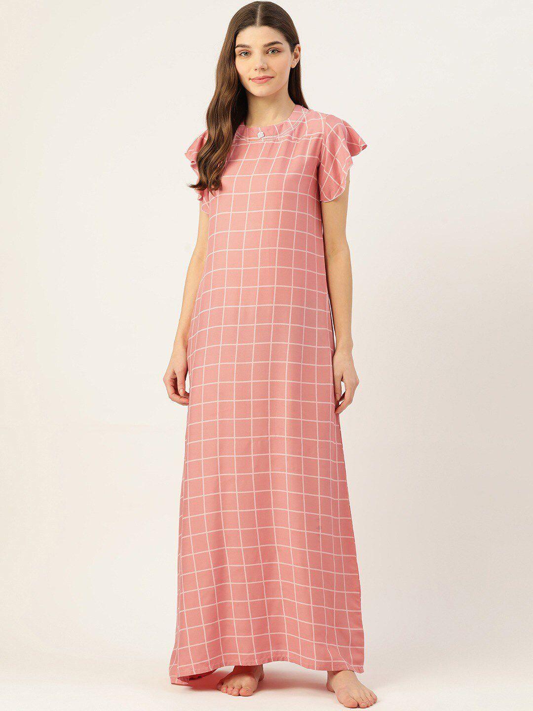 sweet dreams women peach-coloured checked maxi nightdress