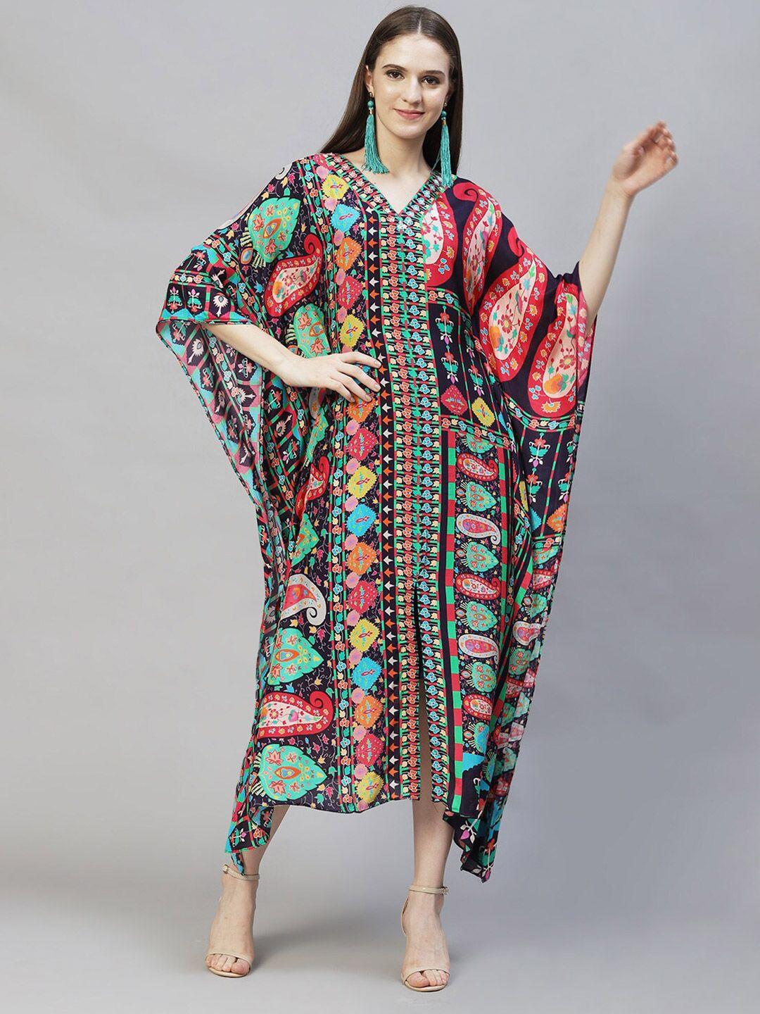 fashor women navy blue & red kaftan maxi dress