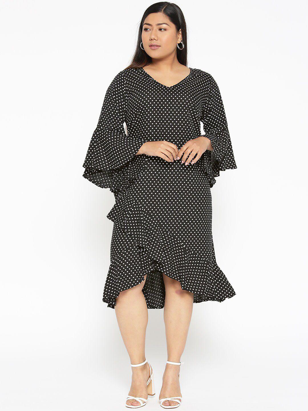 therebelinme plus size black & white frill overlap a-line midi dress