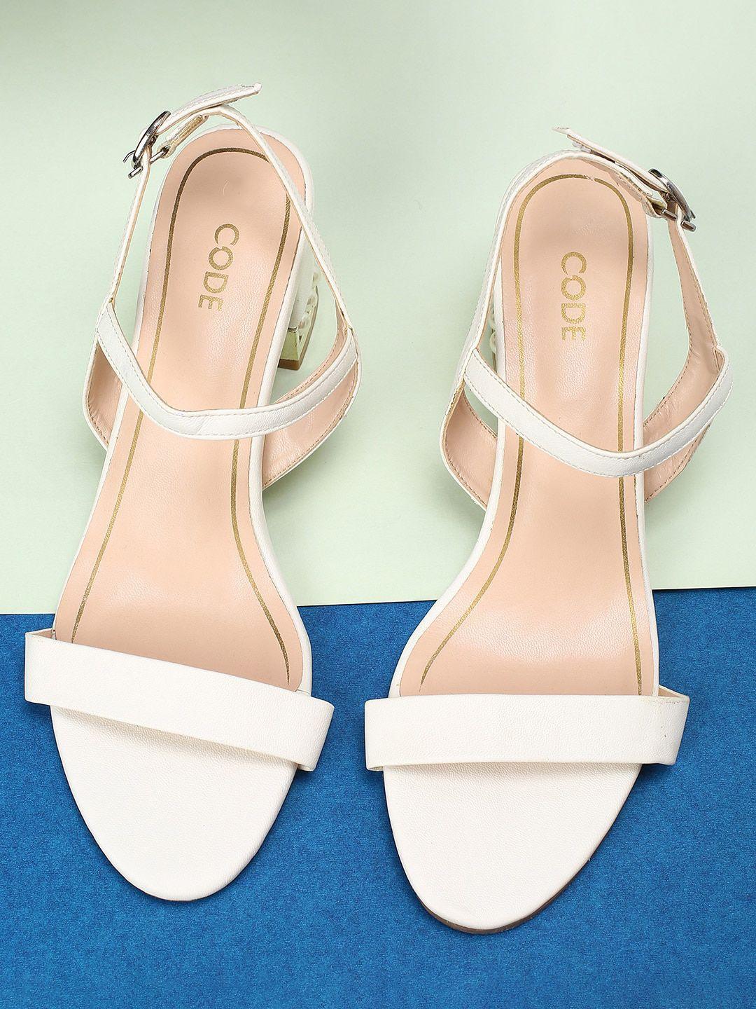 code by lifestyle women white block heels sandals