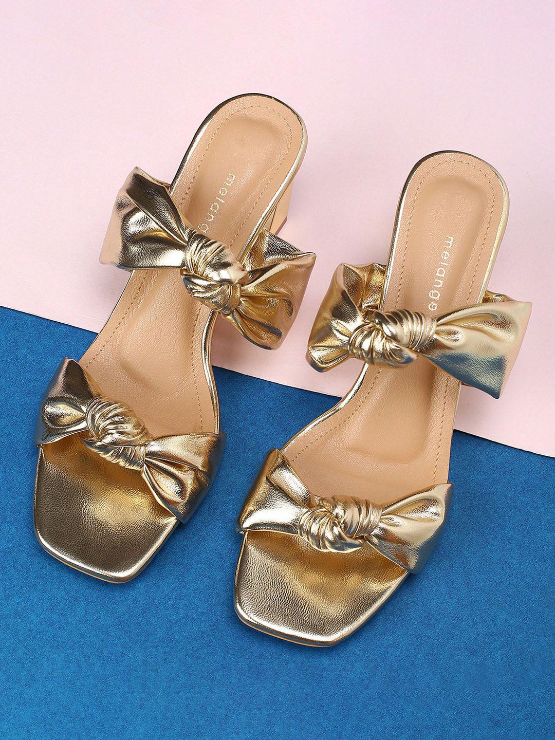 melange by lifestyle gold-toned block sandals with bows