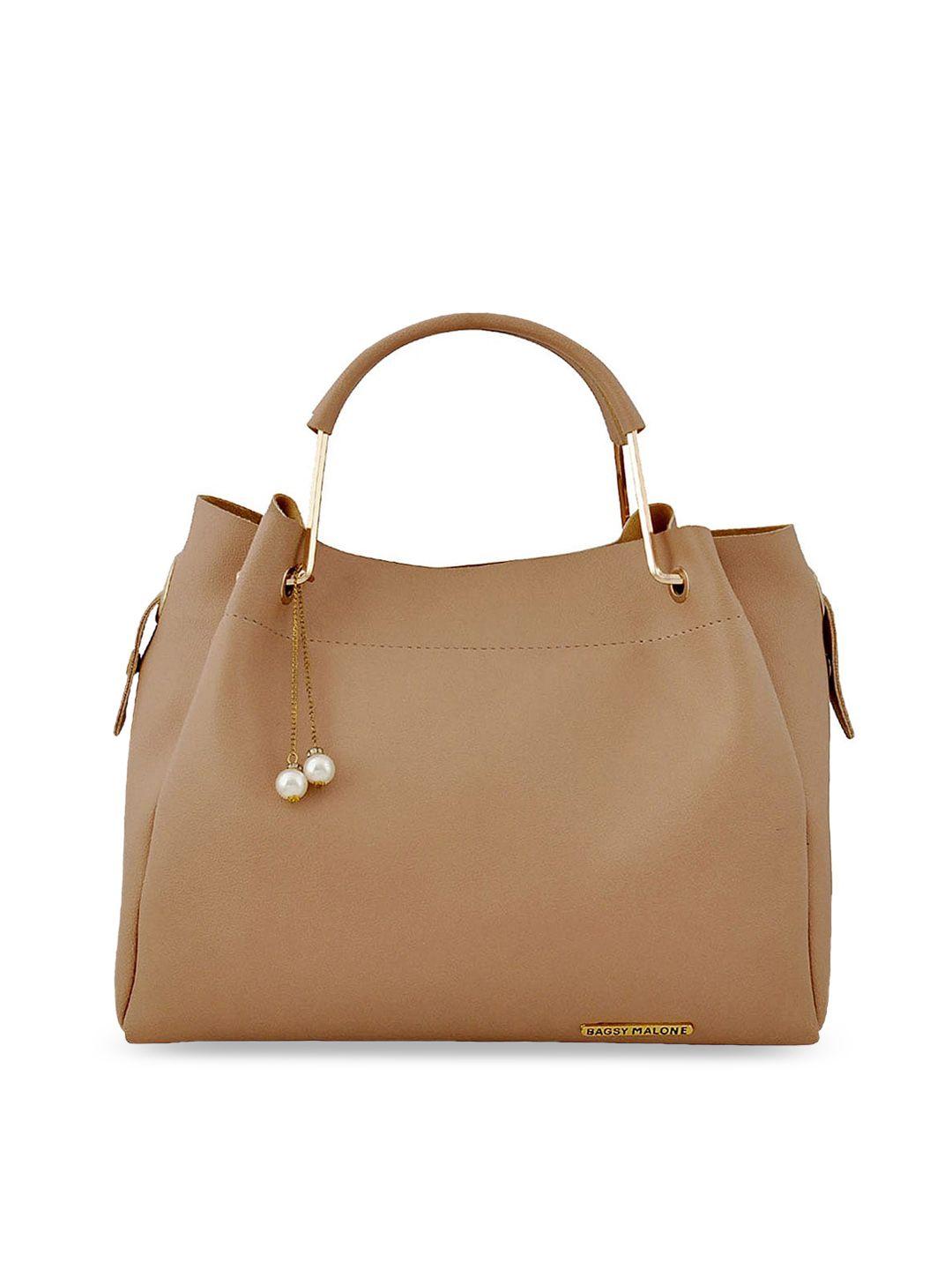 bagsy malone beige pu structured hobo bag with tasselled