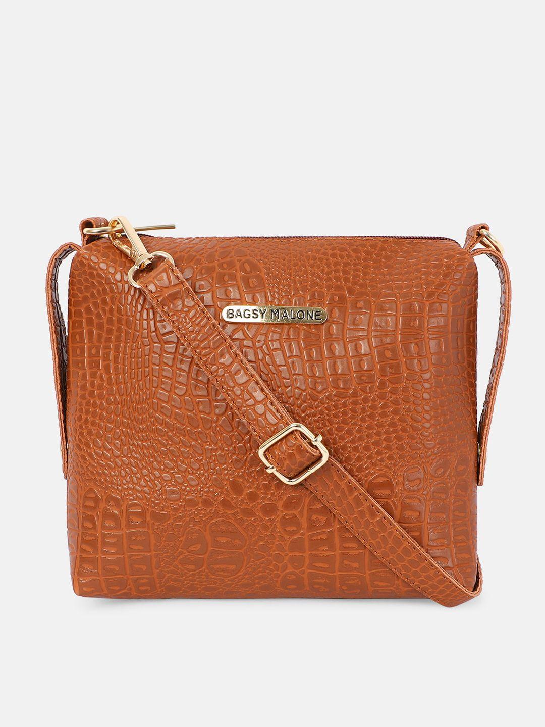 bagsy malone tan textured pu structured sling bag with quilted