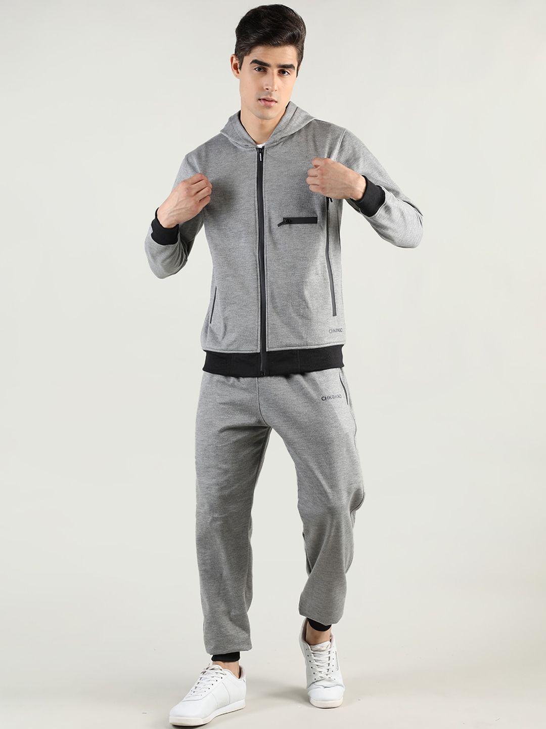 chkokko men light grey solid tracksuits