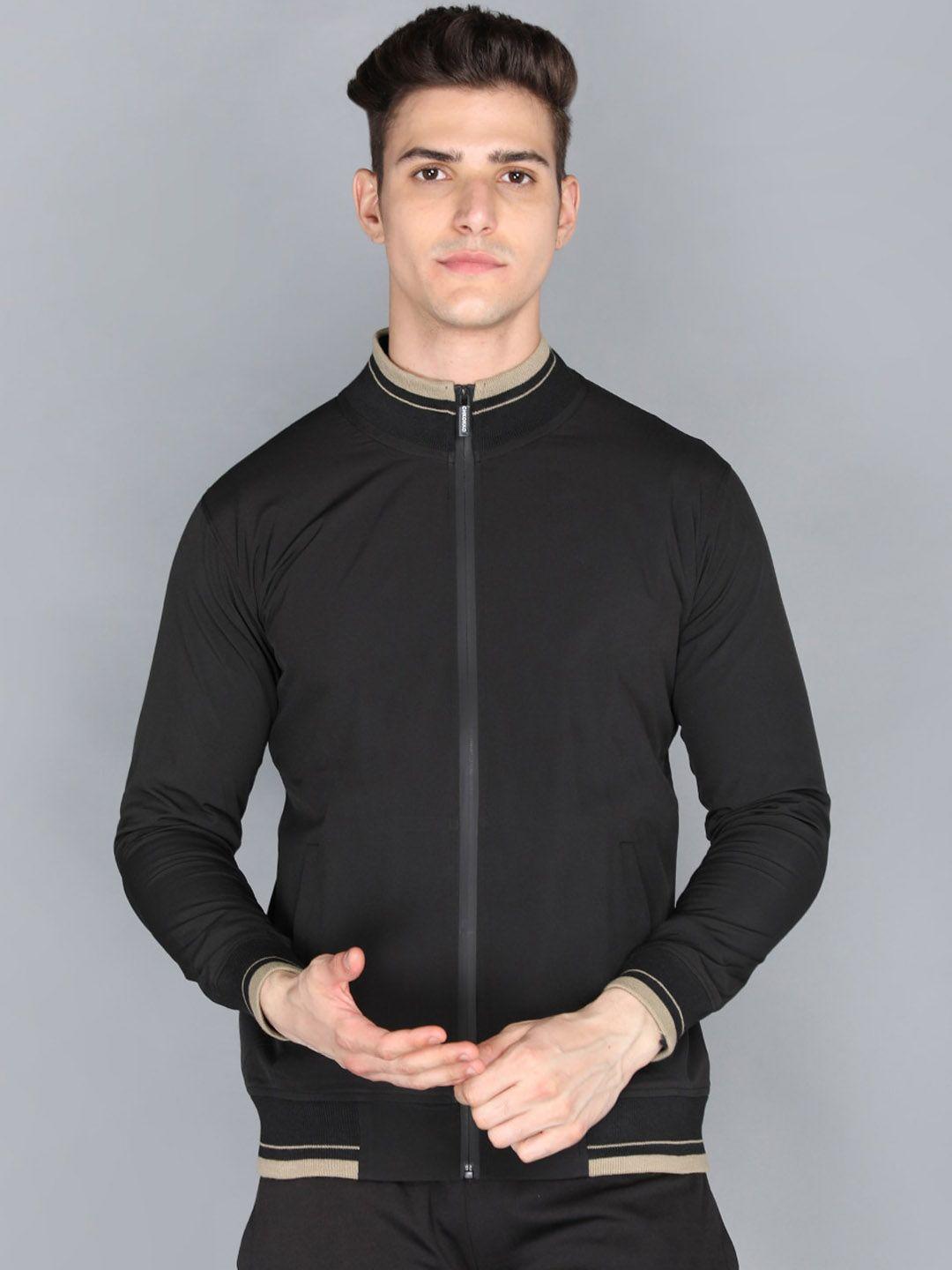 chkokko men black striped windcheater and water resistant crop outdoor sporty jacket