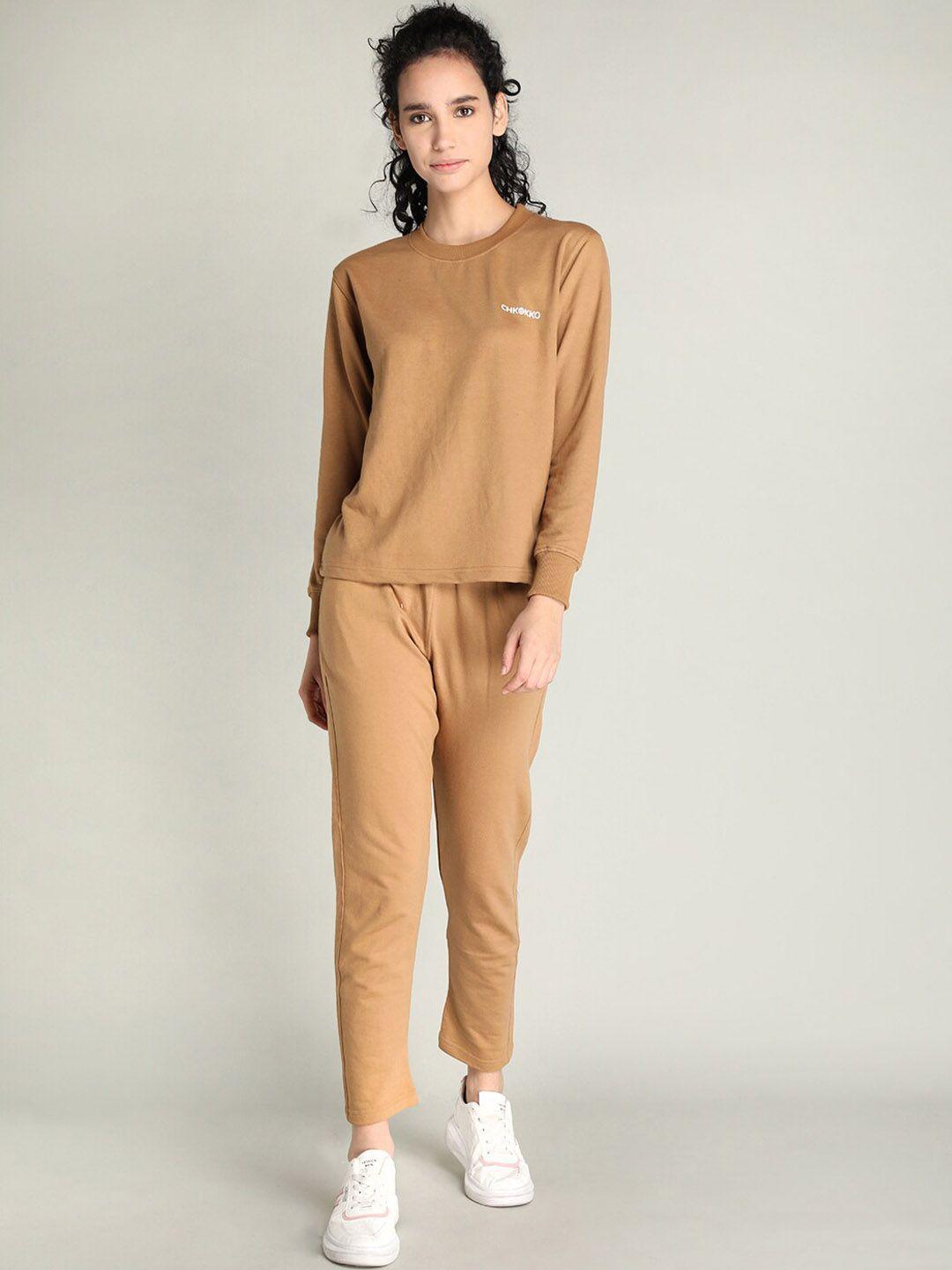 chkokko women khaki solid co-ords