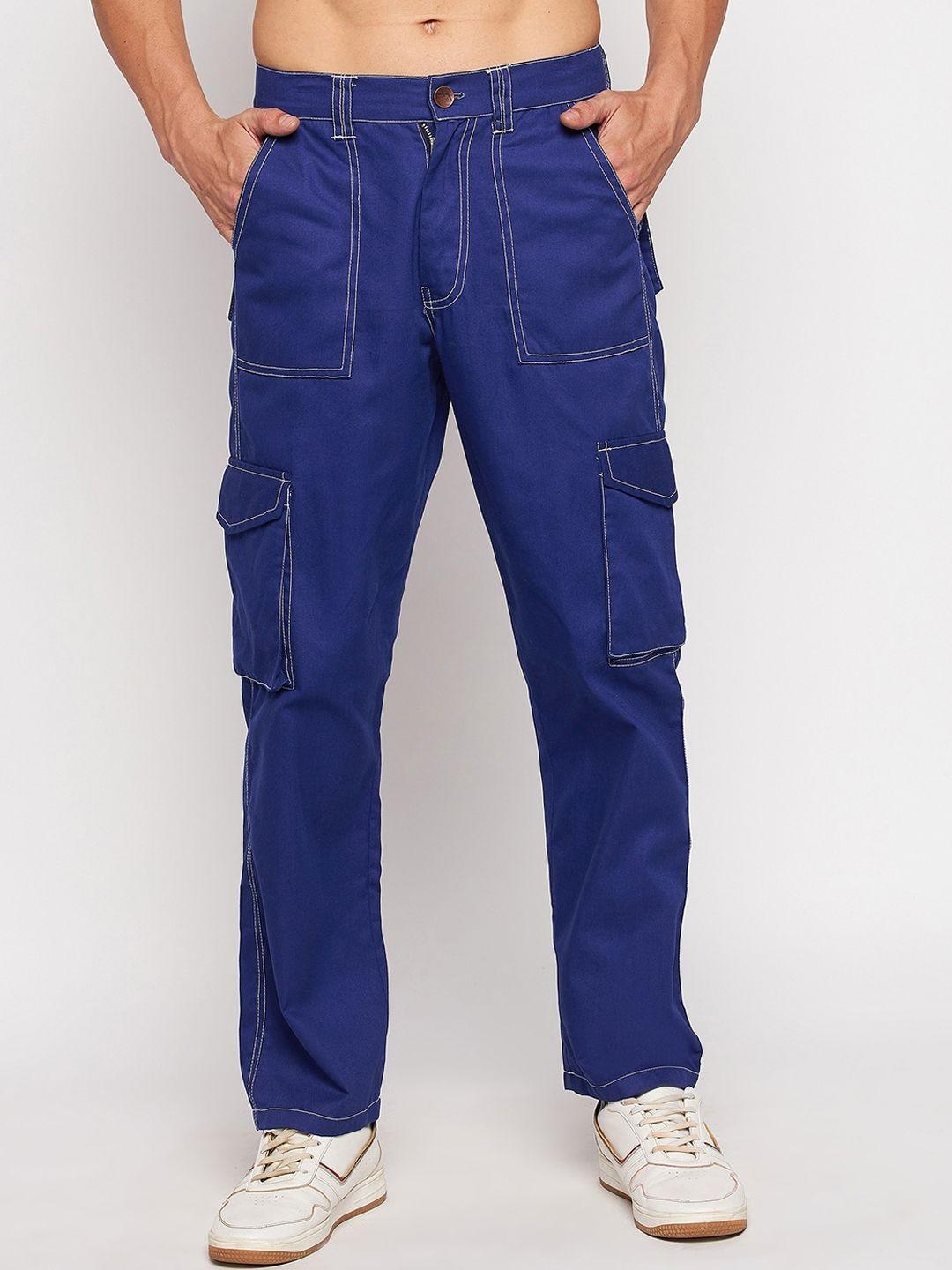 fugazee men blue relaxed loose fit cargos trousers