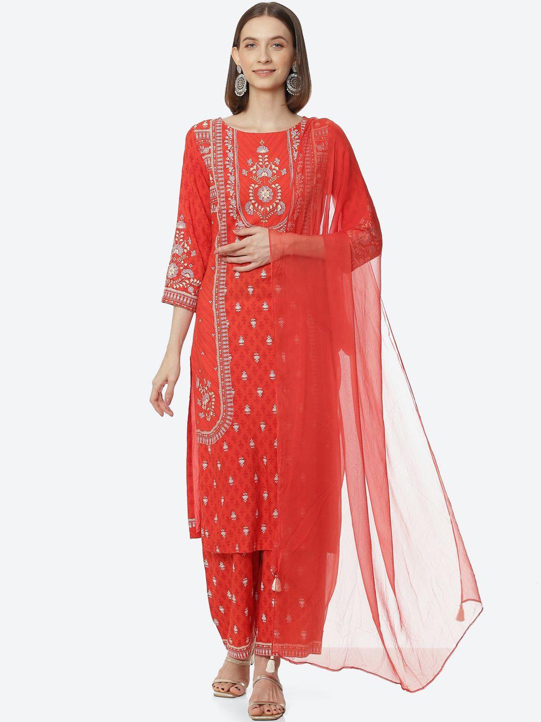 rangriti women ethnic motifs printed kurta with palazzo &  dupatta