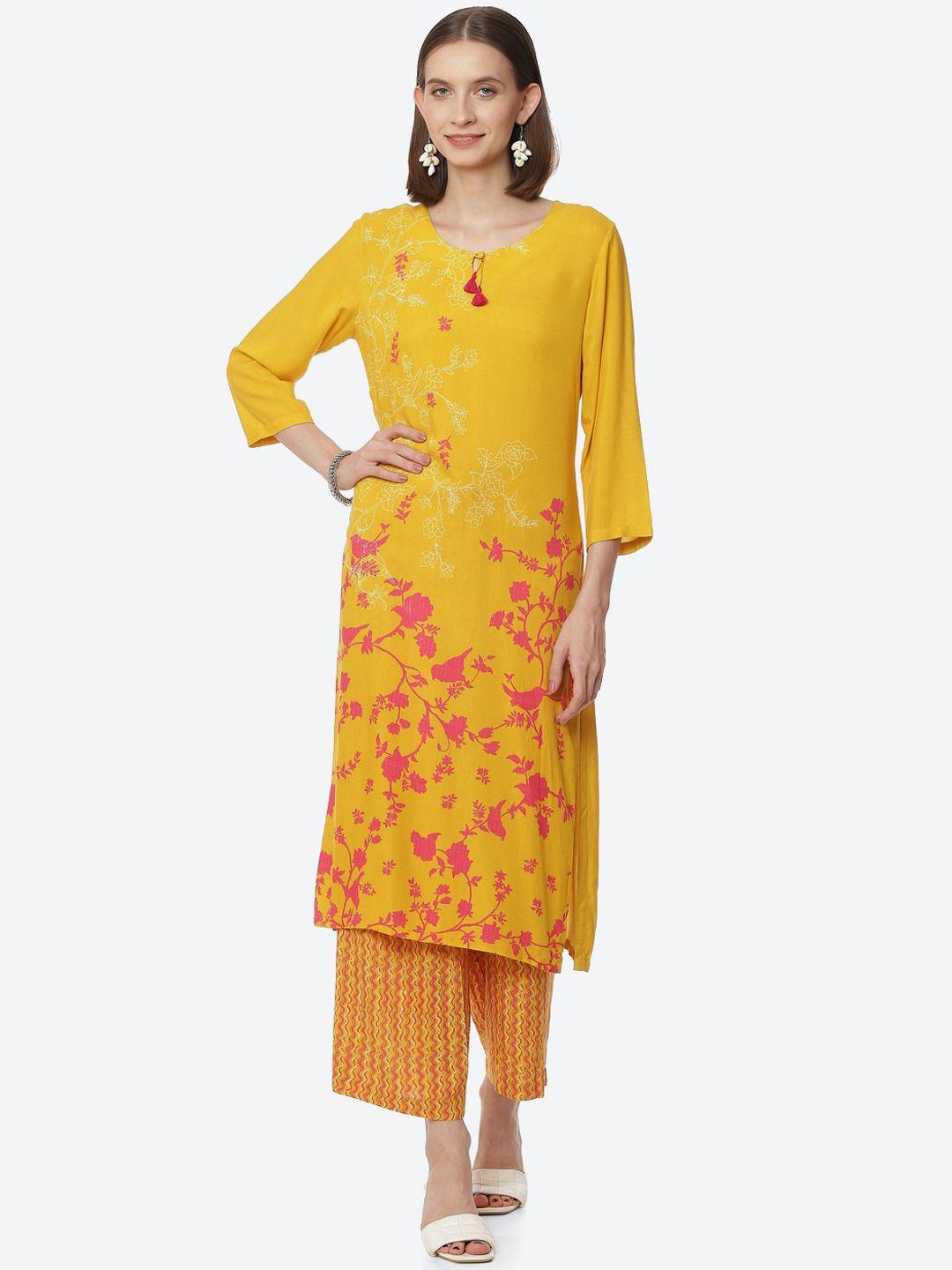 rangriti women floral printed kurti with palazzos