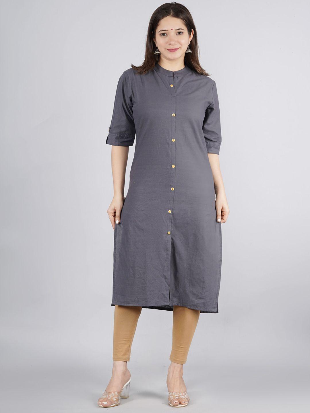 kipek women grey solid cotton kurta