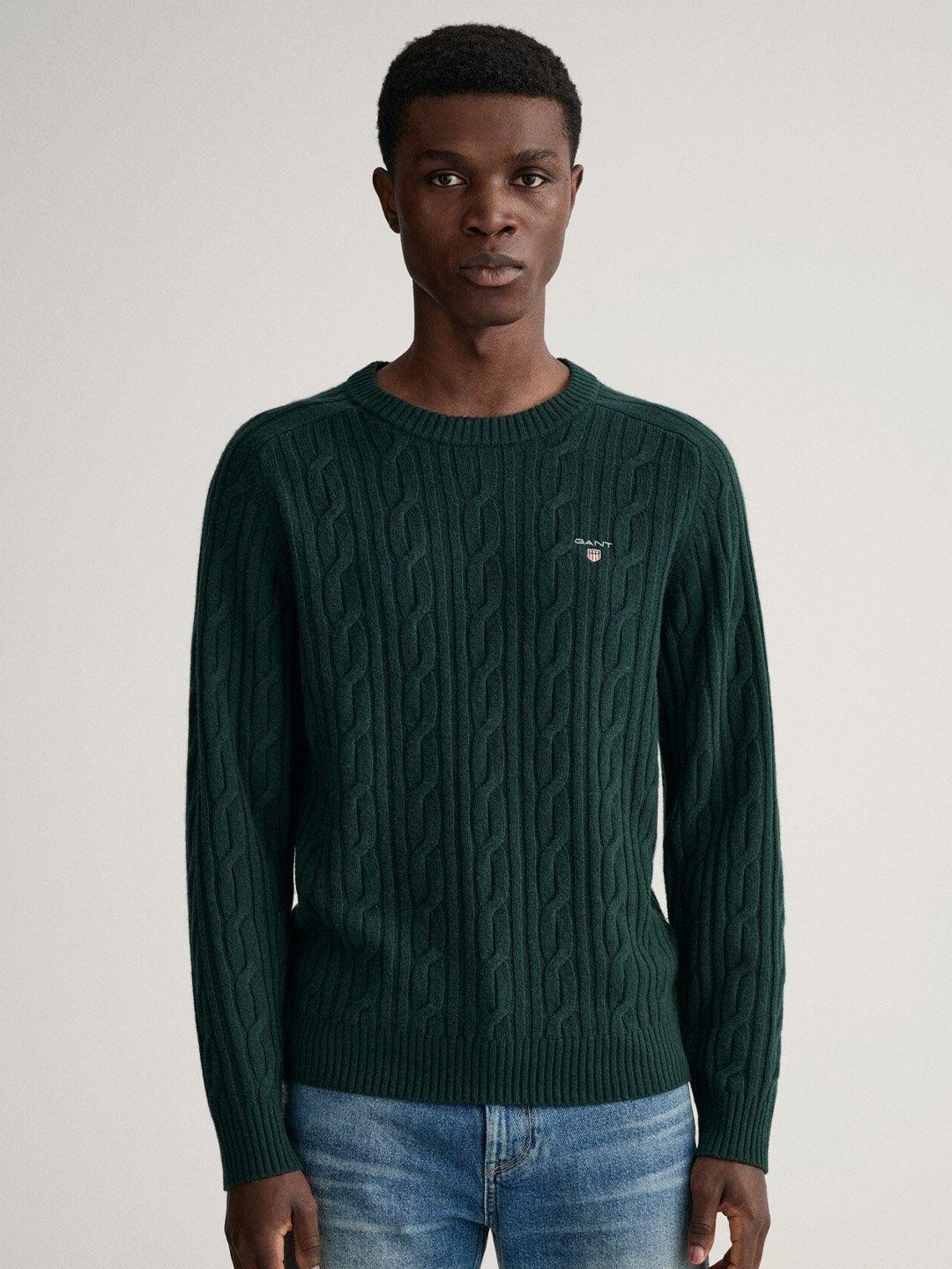 gant men green cable knit pullover