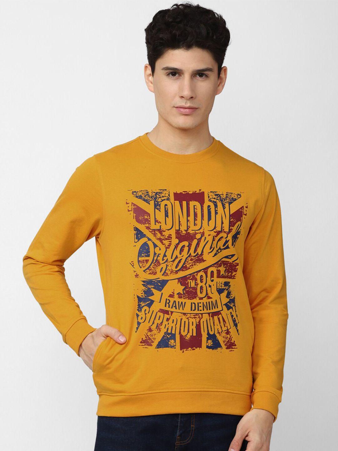 peter england casuals men cotton orange printed sweatshirt